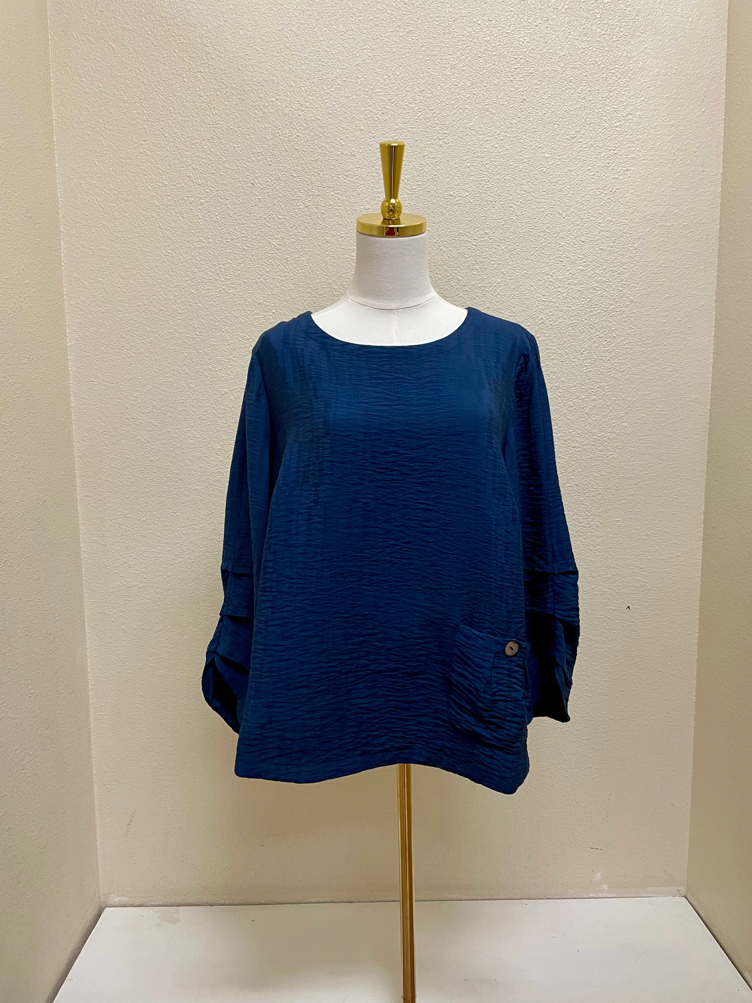 Habitat Soft Rayon Jacquard Pleat Pullover - 30712 - NAVY