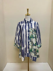 Shana Printed Burnout Shirt - 26216 - BLUE