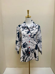 Shana Printed Button Back Shirt - 26344 - WHITE/BLACK
