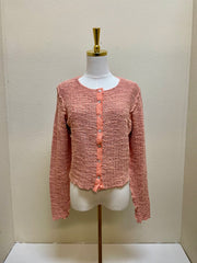 CUT LOOSE Texture Sweater Knit Crop Cardigan - 6378949 - CORAL REEF