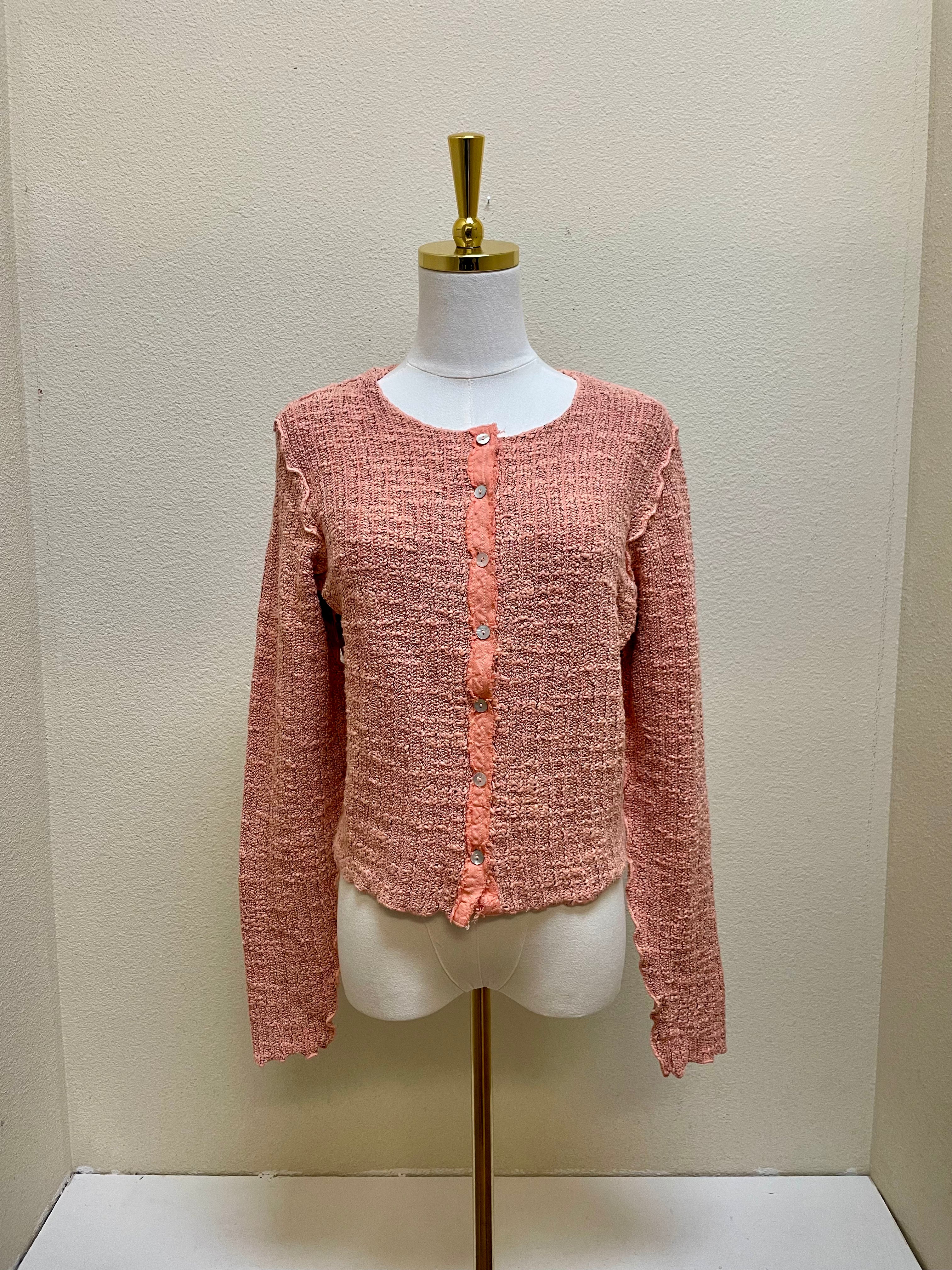 CUT LOOSE Texture Sweater Knit Crop Cardigan - 6378949 - CORAL REEF