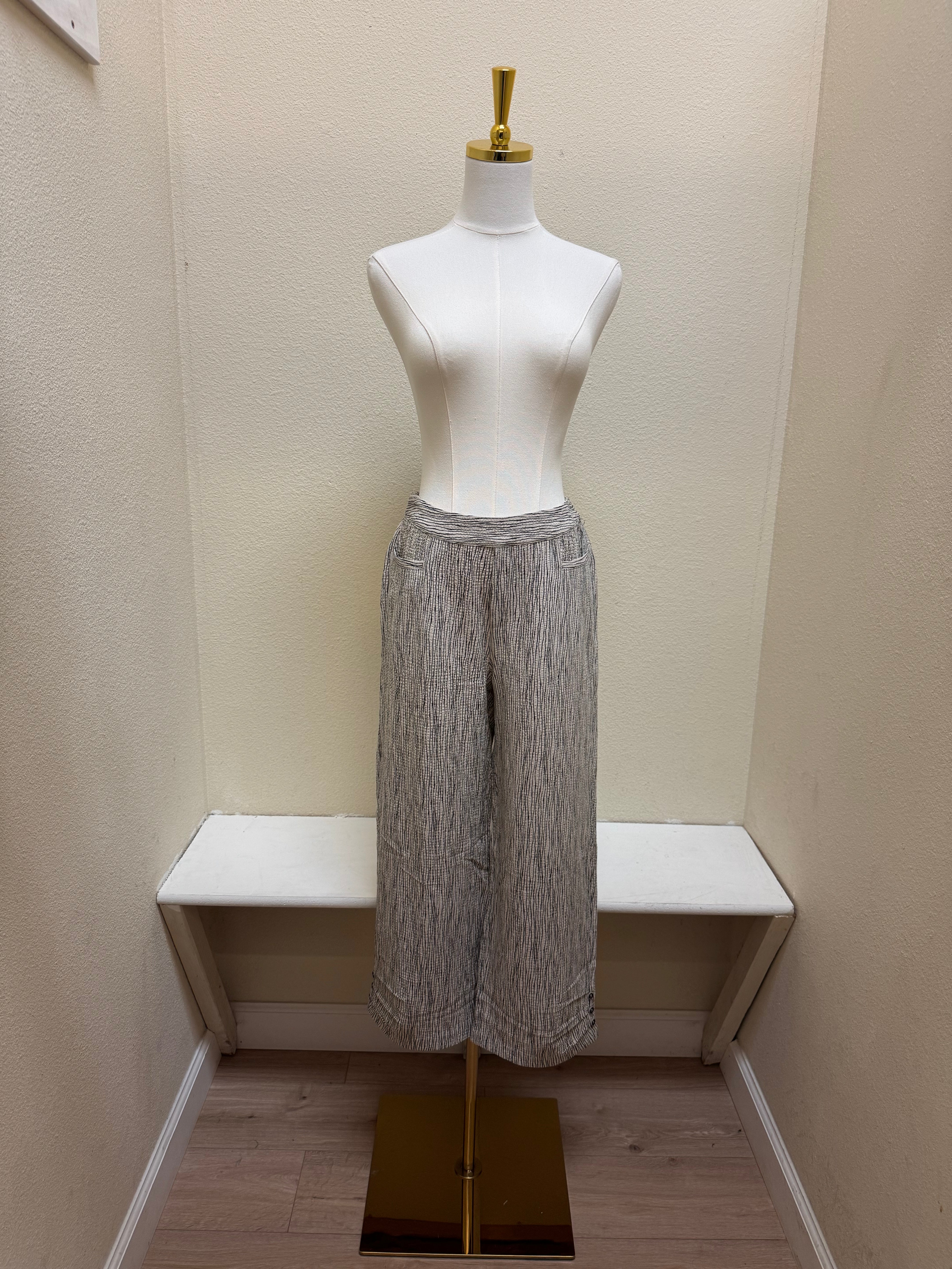 Habitat Crinkle Crepe Stripe Pleat Button Capri - 22776 - WILLOW