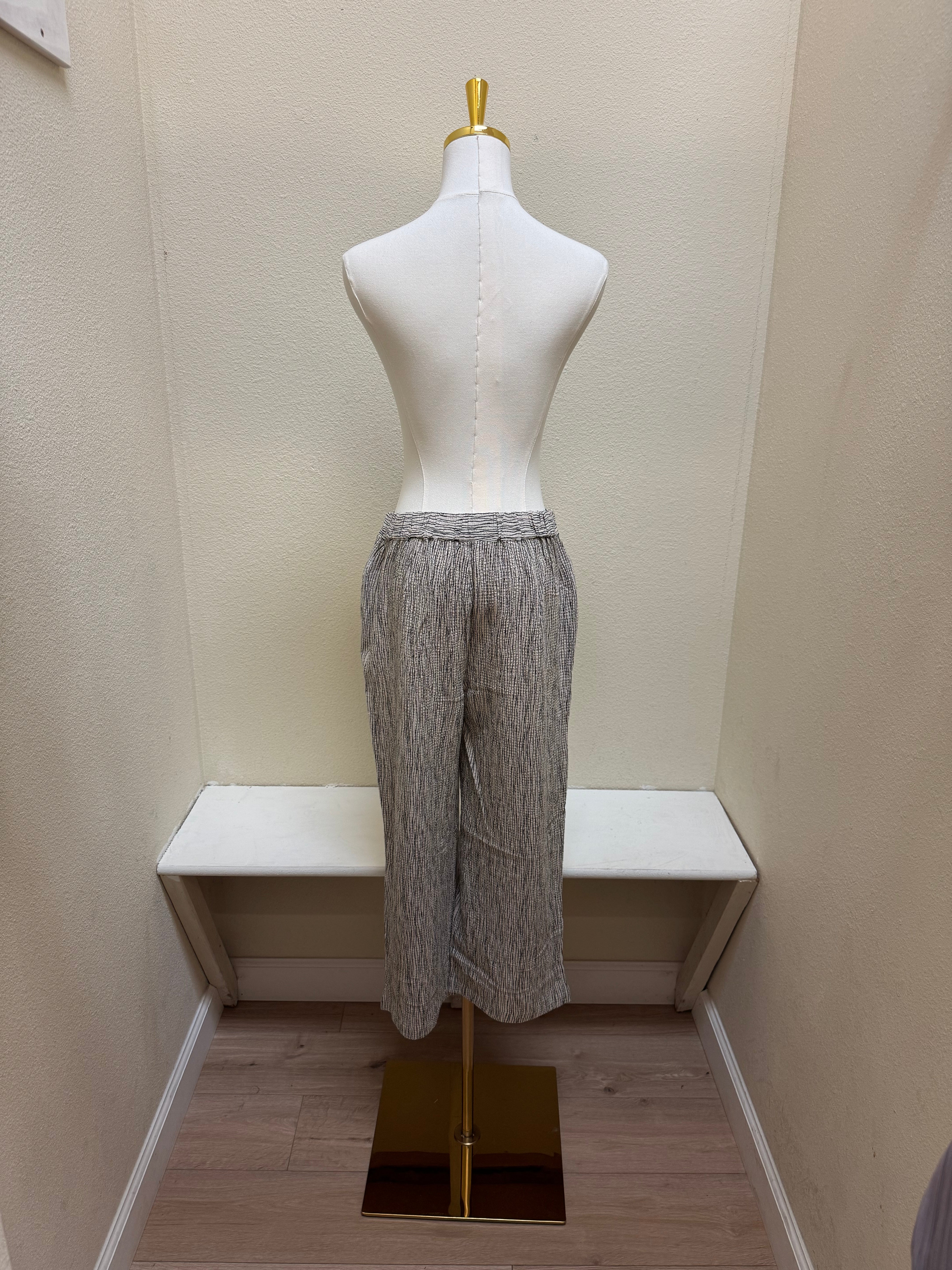 Habitat Crinkle Crepe Stripe Pleat Button Capri - 22776 - WILLOW