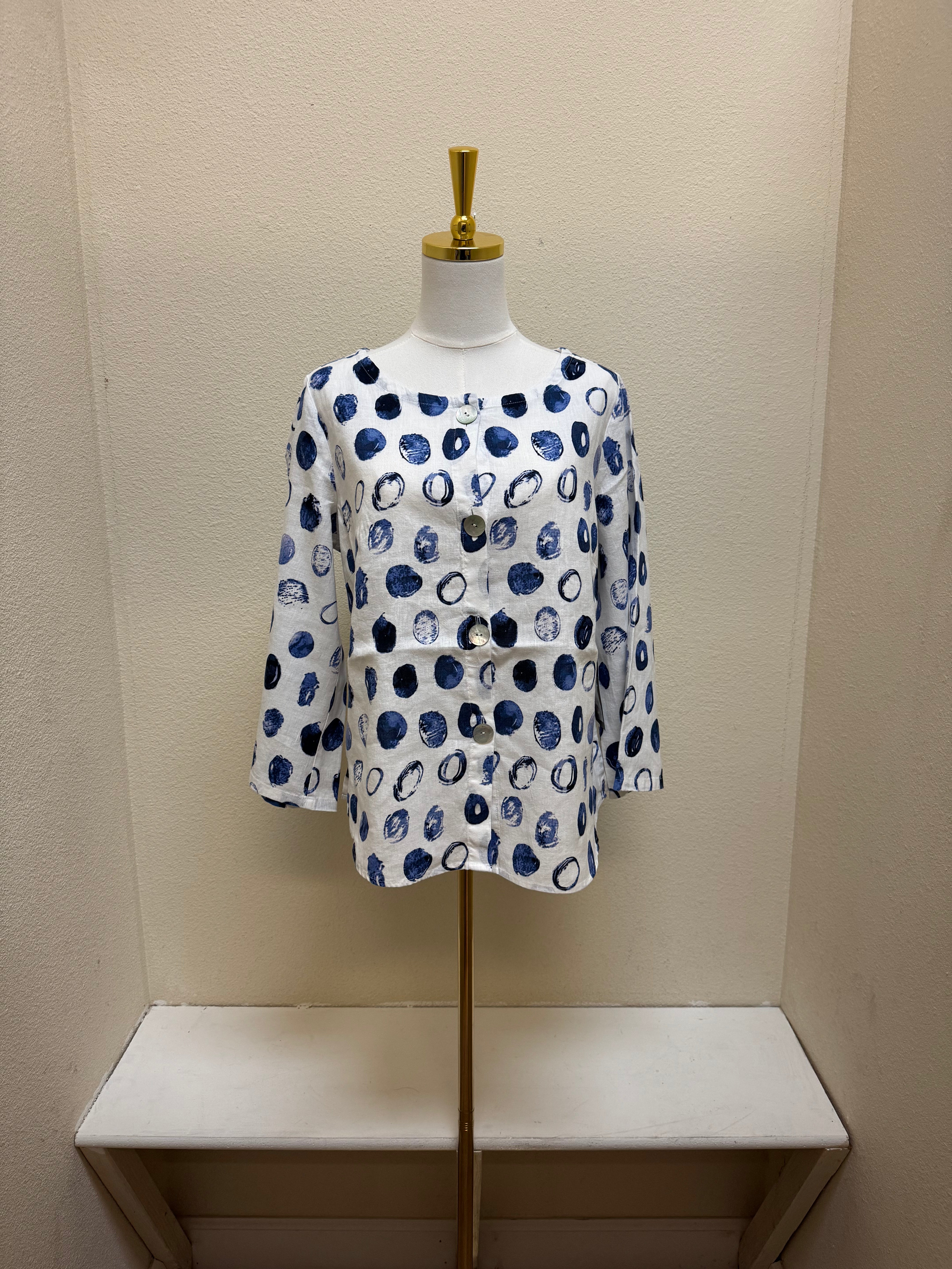 Habitat Linen Dot Button Up Blouse - 46955 - WHITE