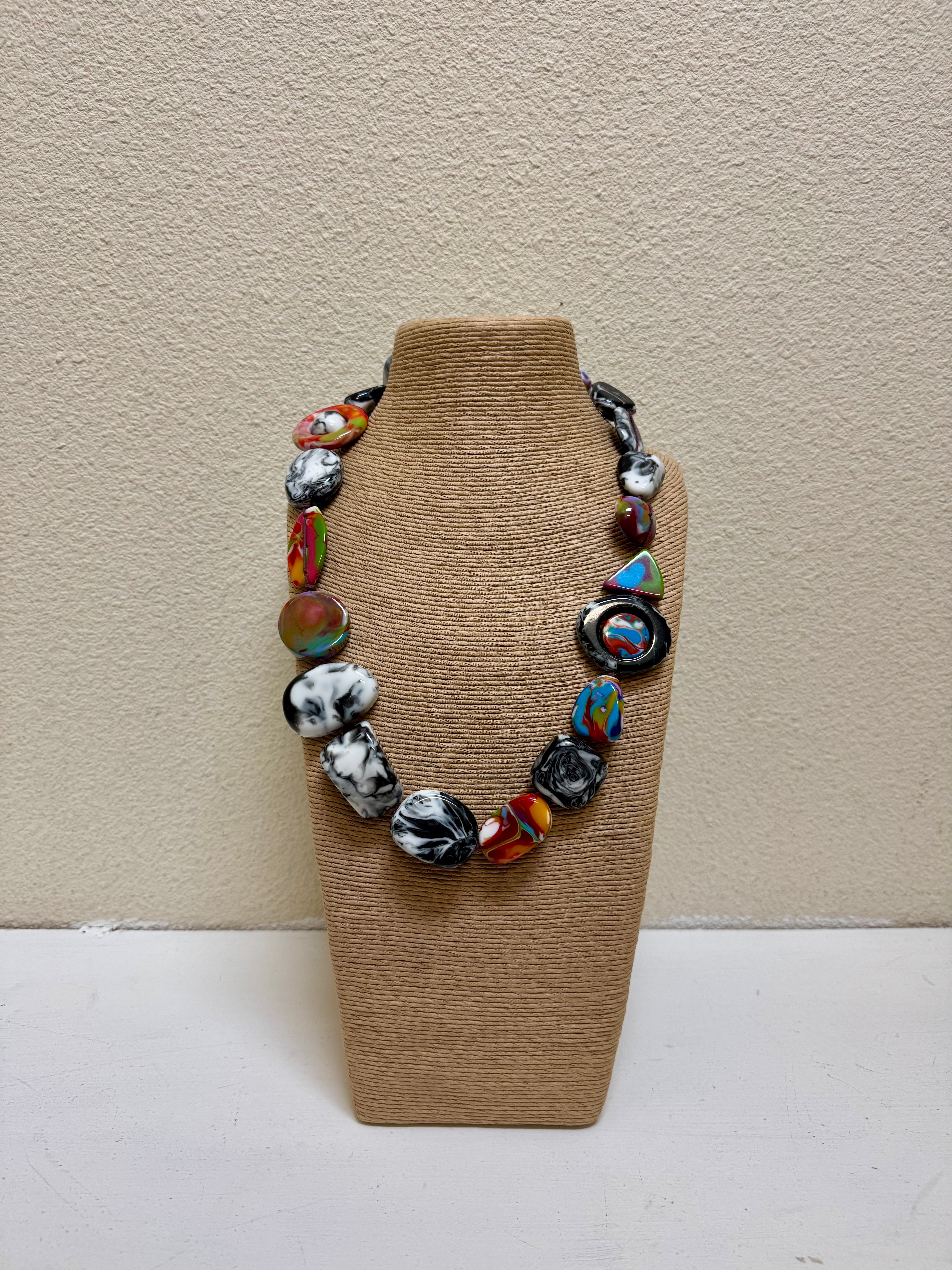 Atelier 1701 - Black, White & Multicolored 27" Resin Necklace