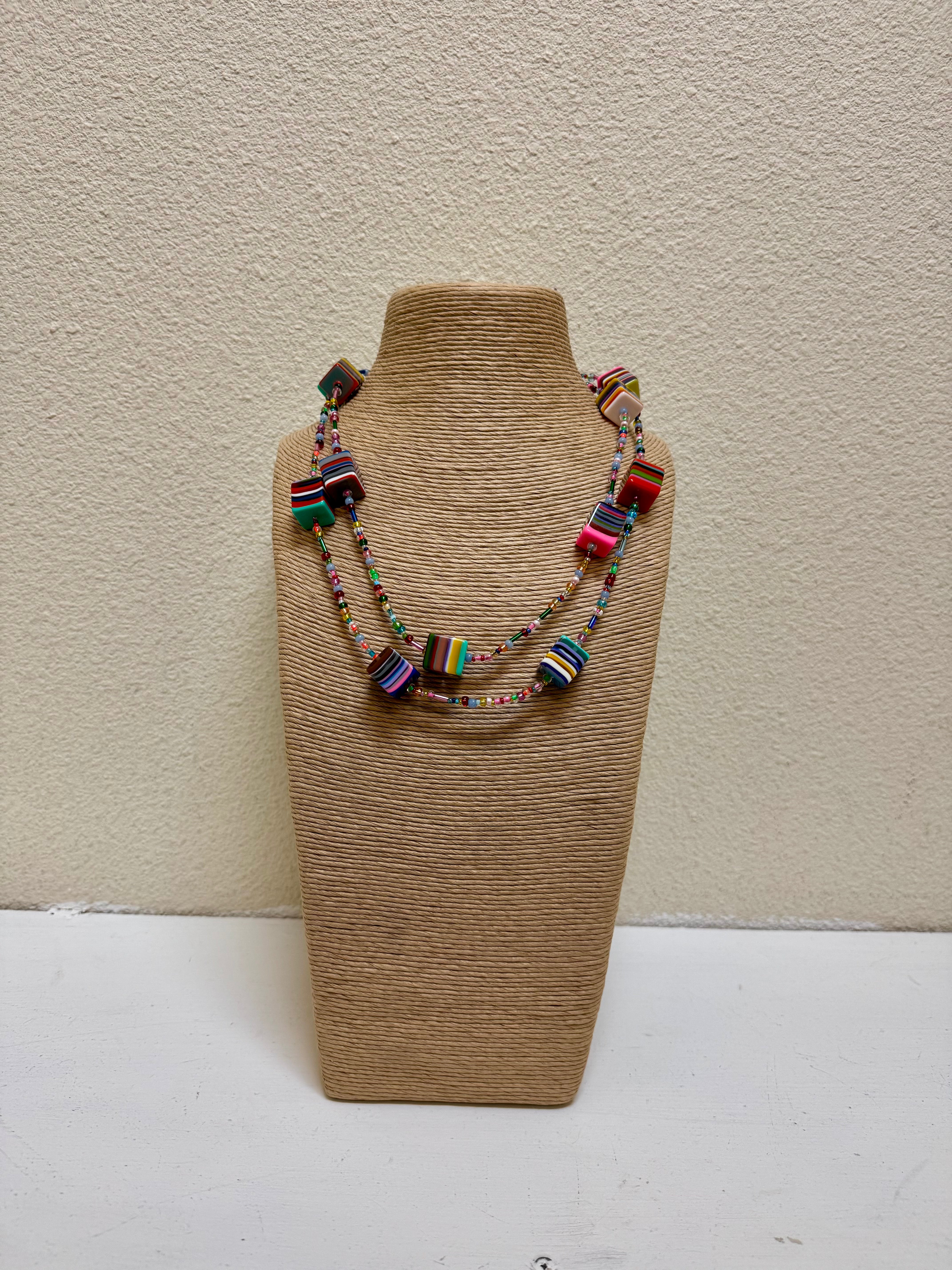 Atelier 1701 - Multicolored Bead & Cube 50" Resin Necklace