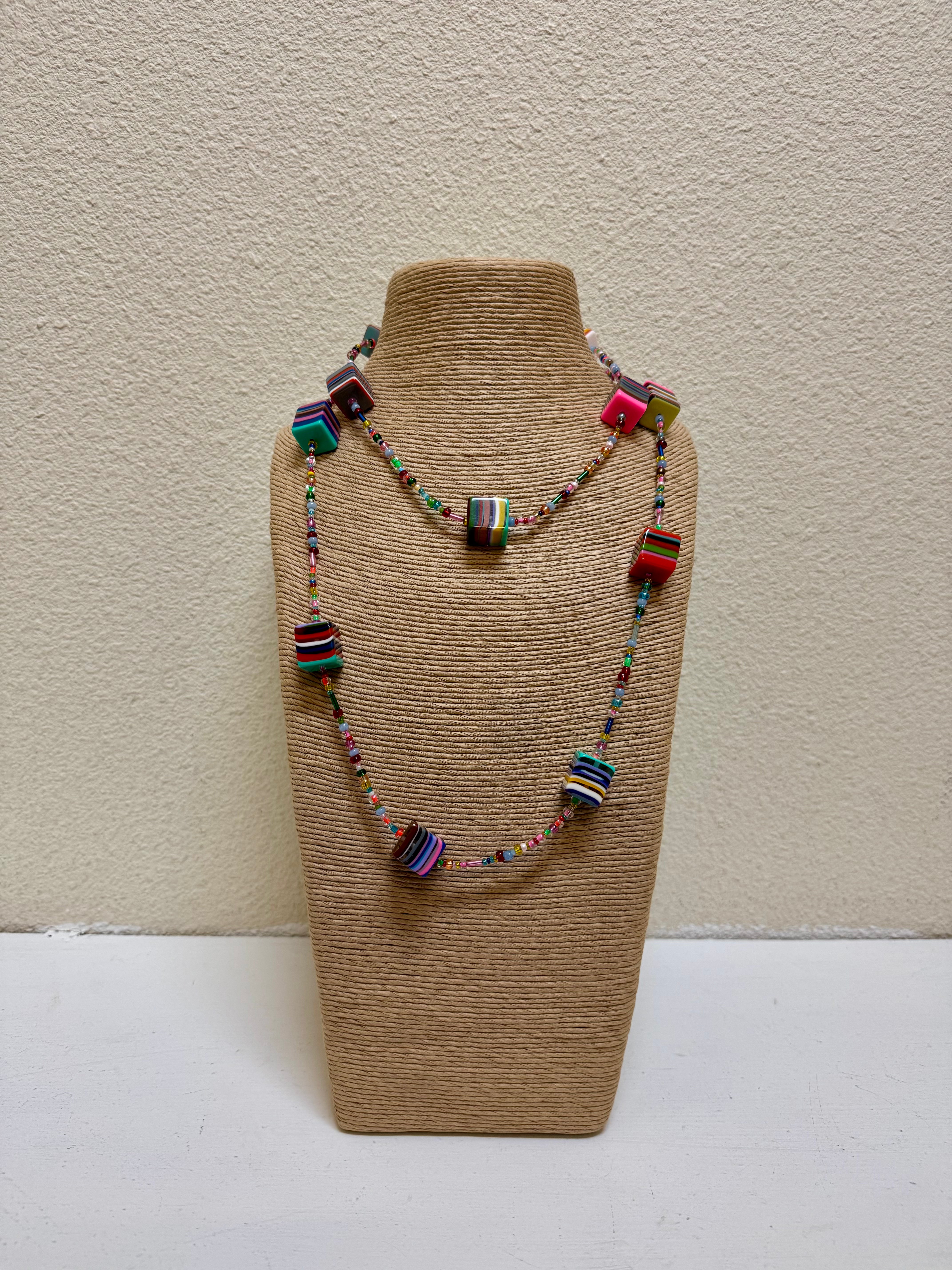 Atelier 1701 - Multicolored Bead & Cube 50" Resin Necklace