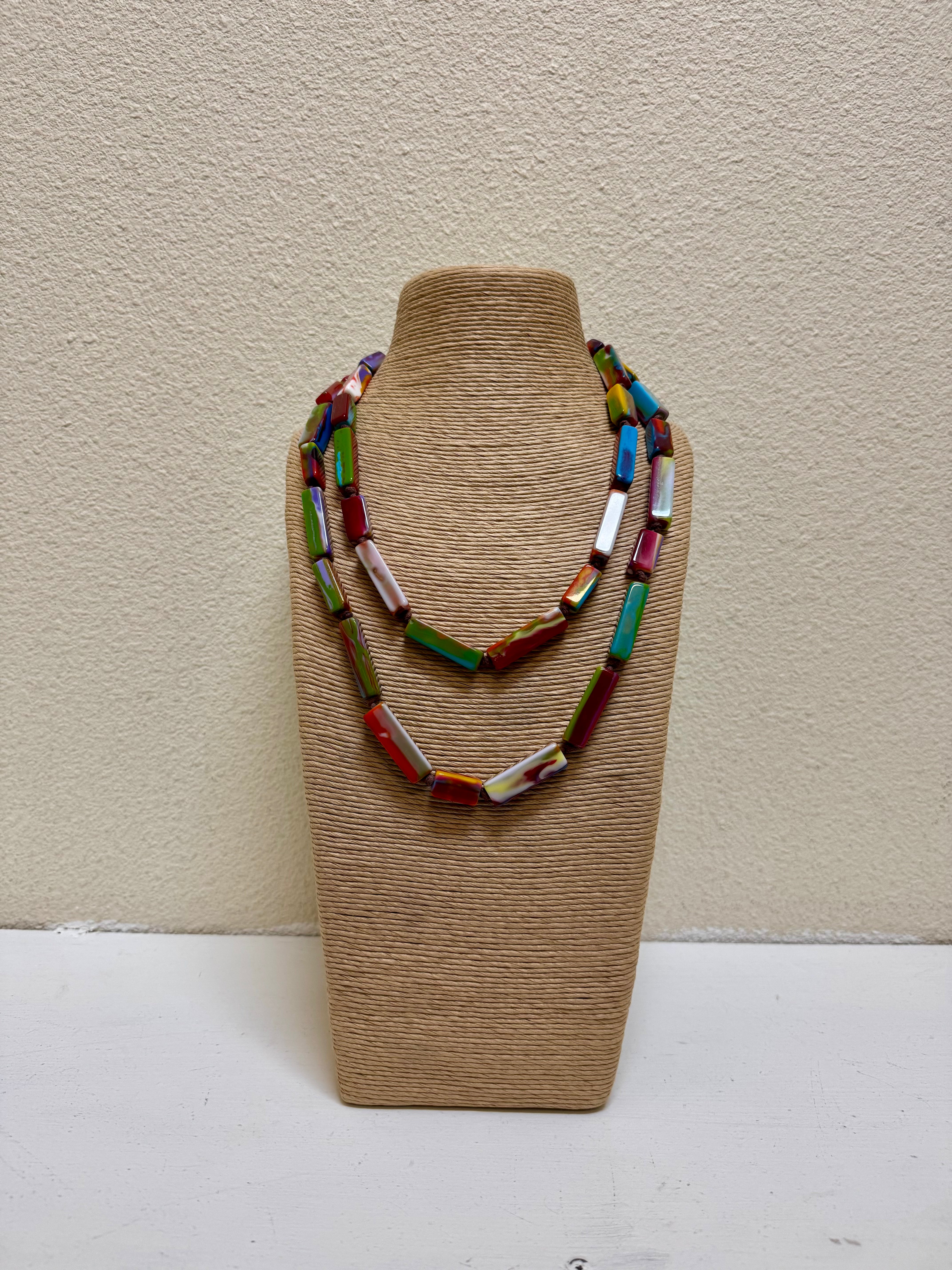 Atelier 1701 - Multicolored Rectangular Bead 26" Resin Necklace