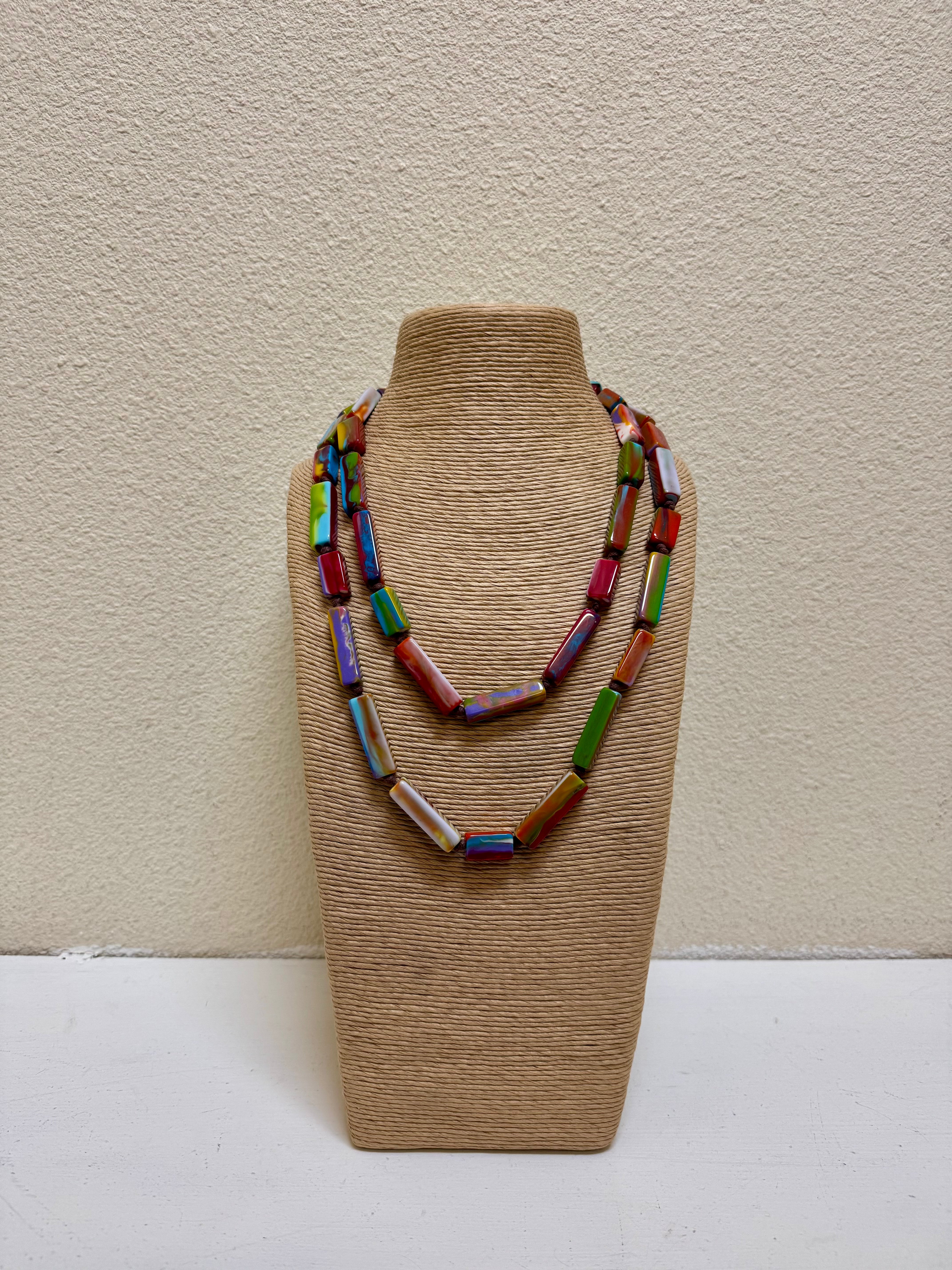 Atelier 1701 - Multicolored Rectangular Bead 26" Resin Necklace