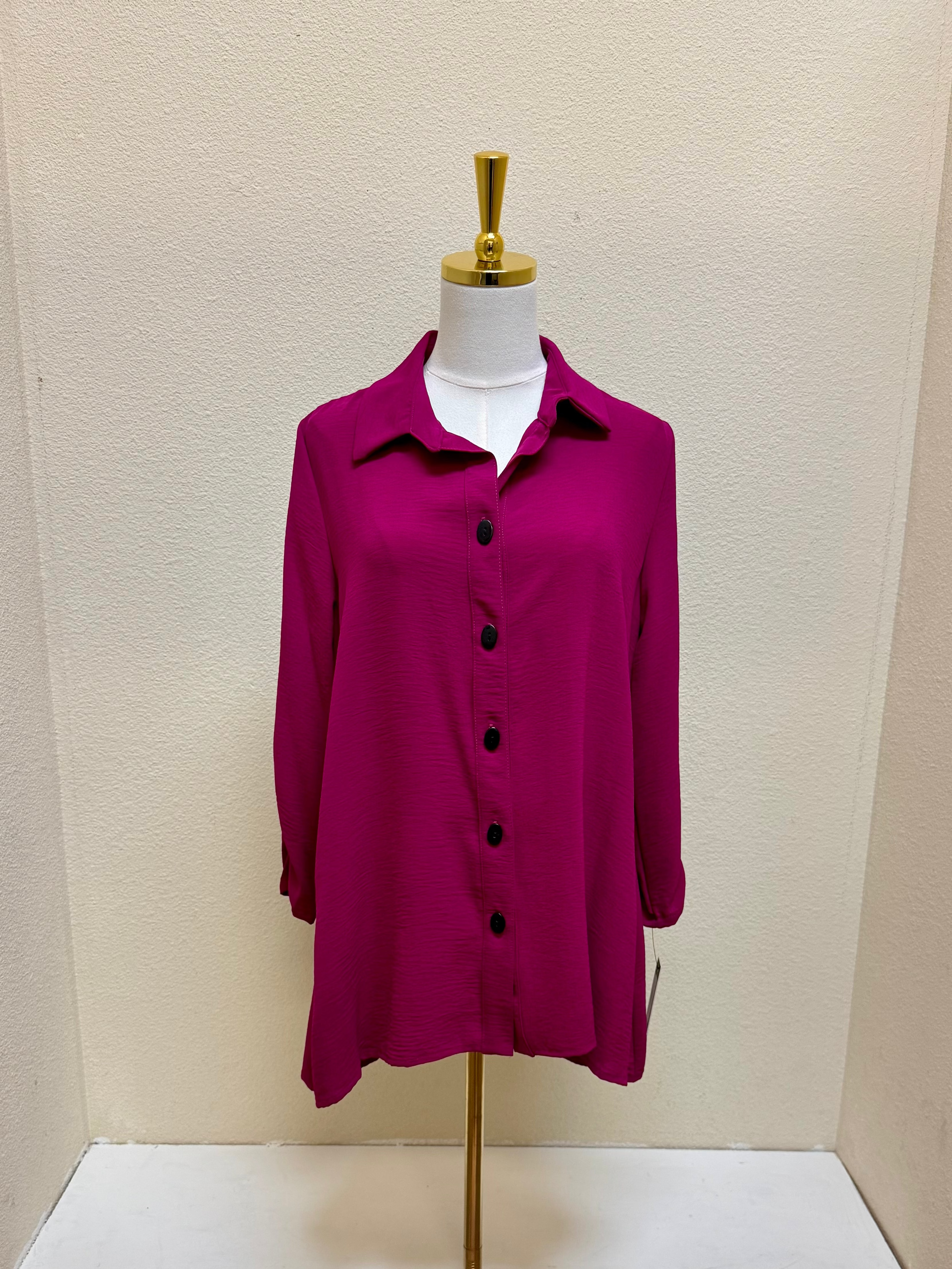 Sydney Project Shiloh Button Down Long Sleeve Collared Top - AFT1098 - MAGENTA