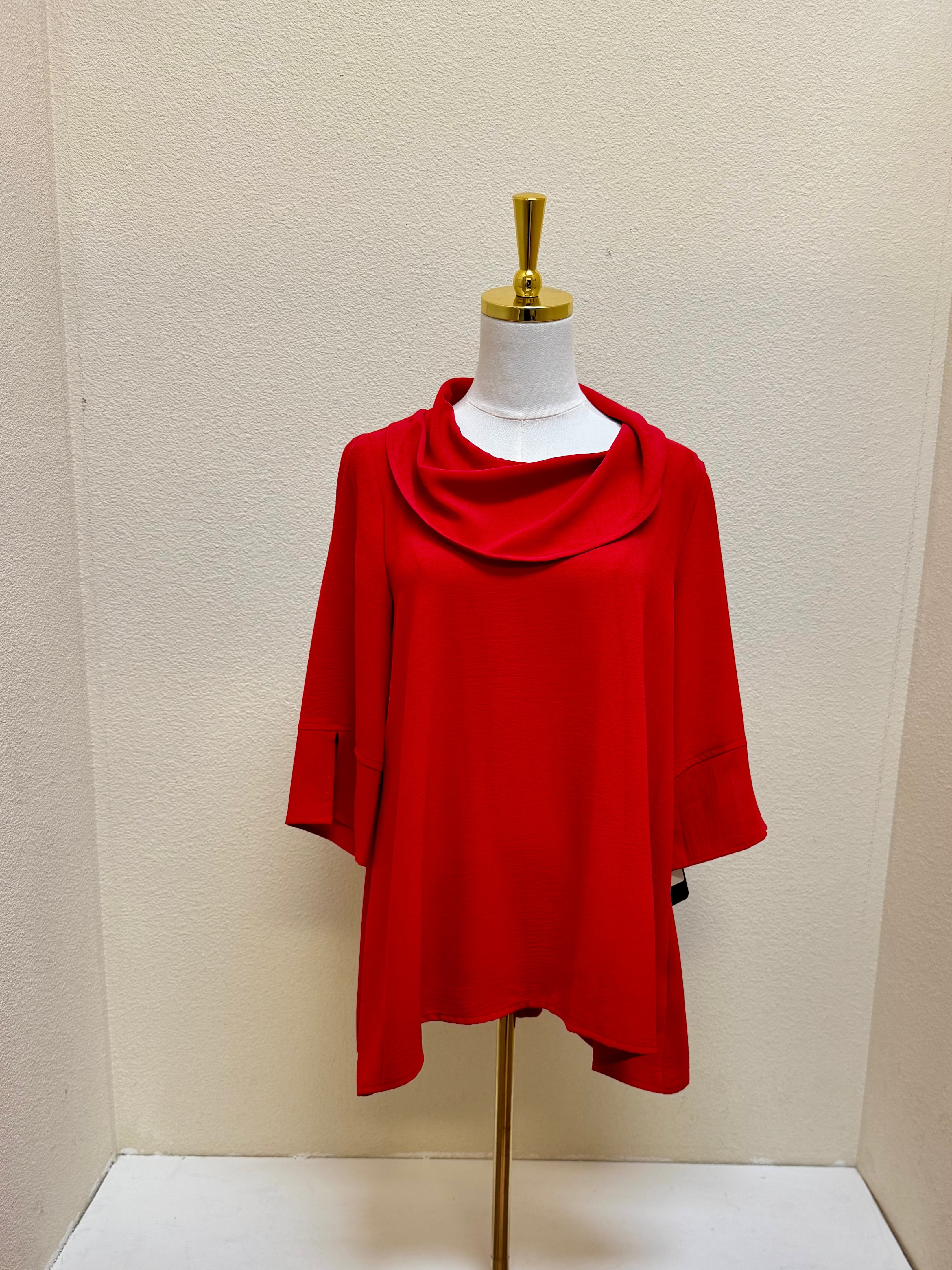Sydney Project Vicki Cowl Neck 3/4 Sleeve Flowy Top - AFT1048 - RED