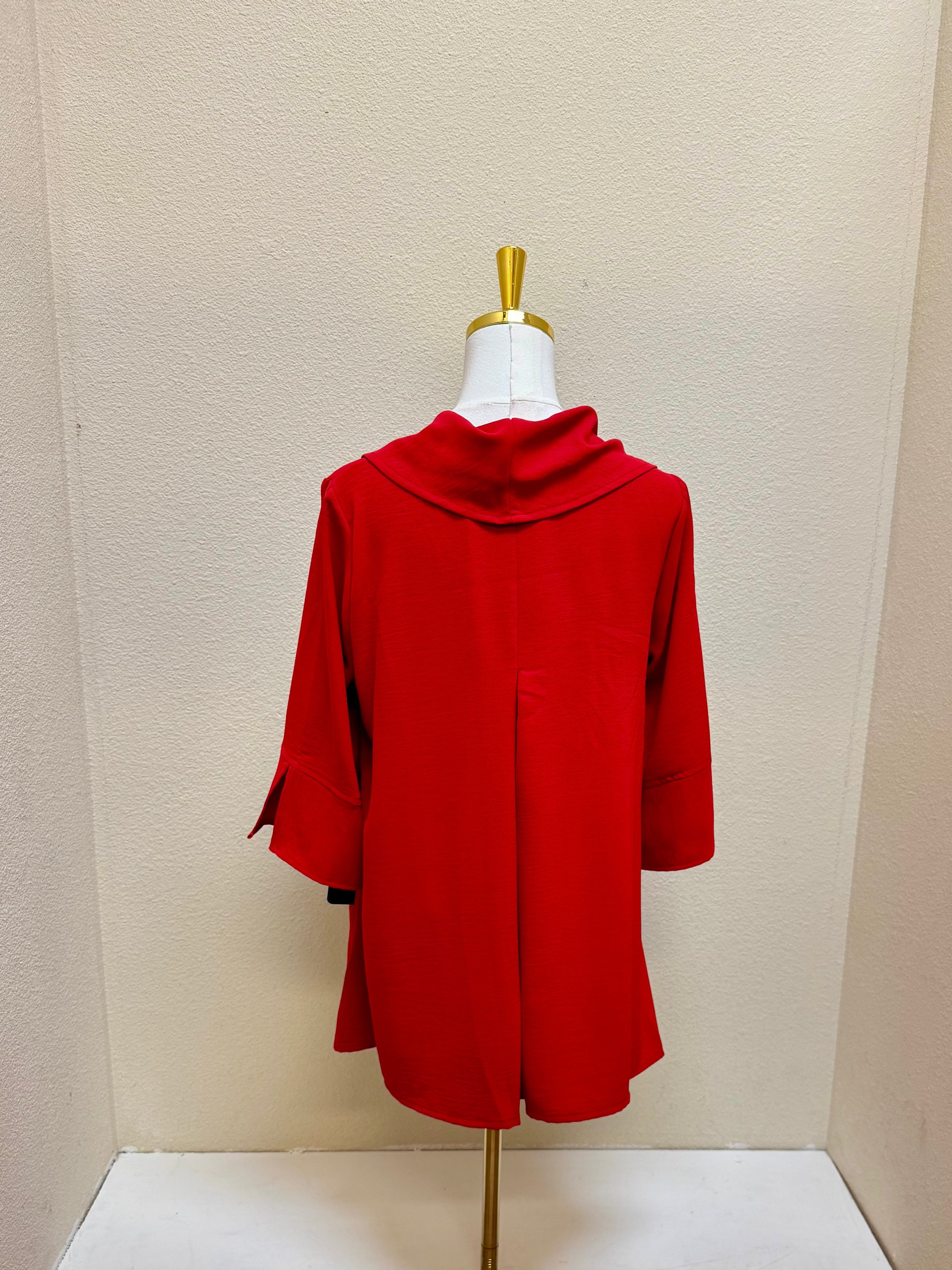 Sydney Project Vicki Cowl Neck 3/4 Sleeve Flowy Top - AFT1048 - RED