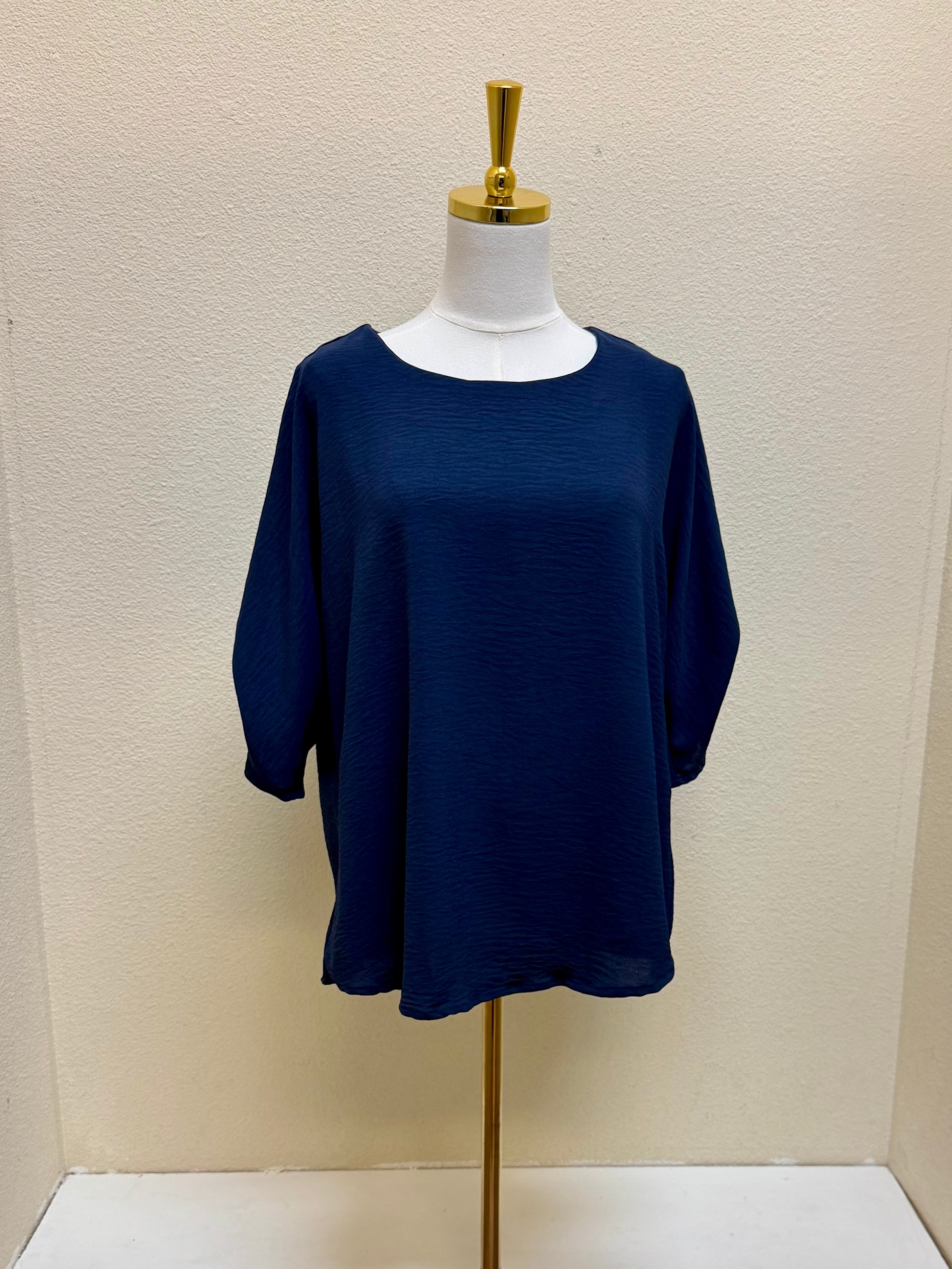 Sydney Project Dani Button Back 1/2 Sleeve Ruched Top - AFT1137 - NAVY