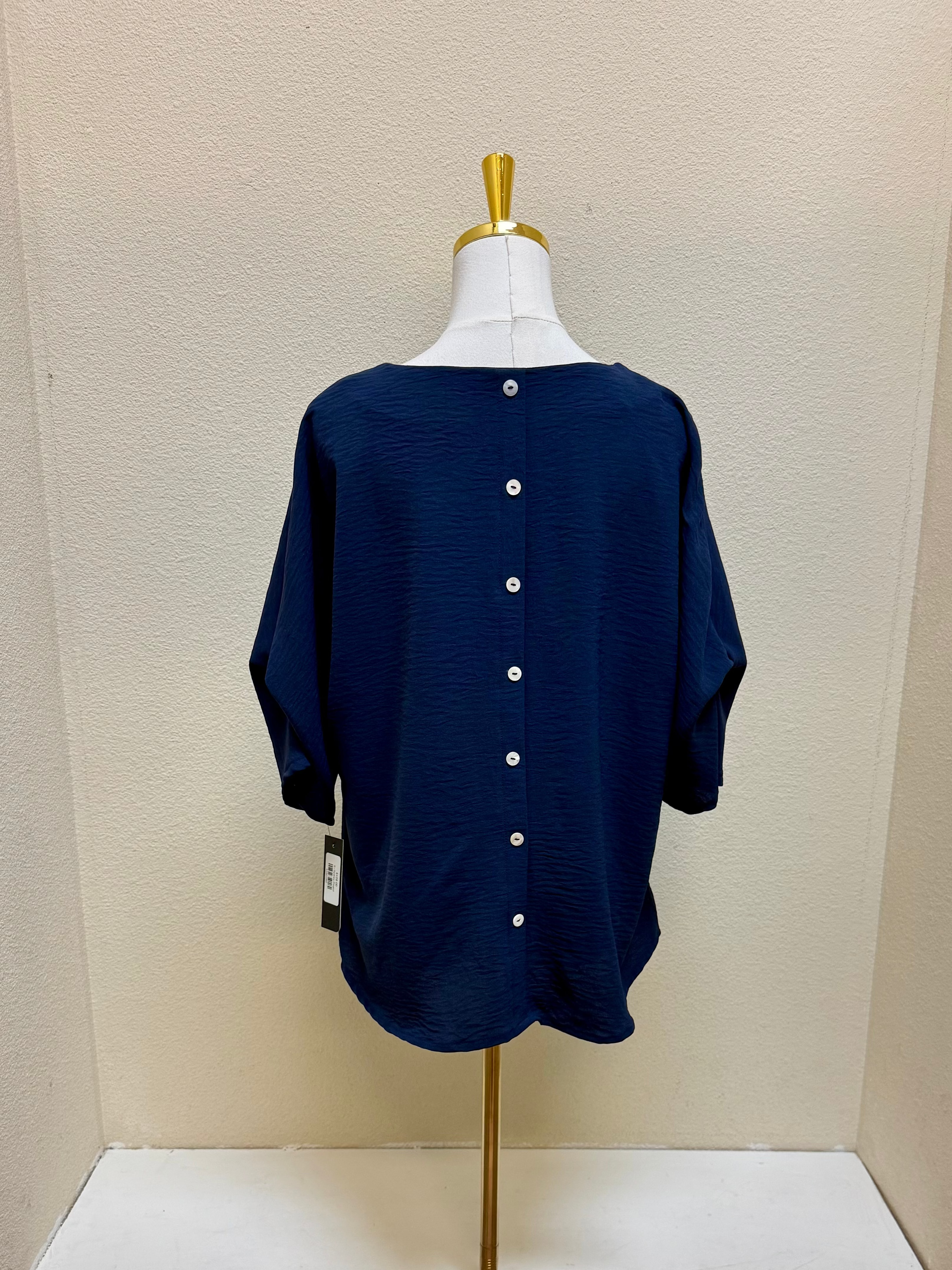 Sydney Project Dani Button Back 1/2 Sleeve Ruched Top - AFT1137 - NAVY