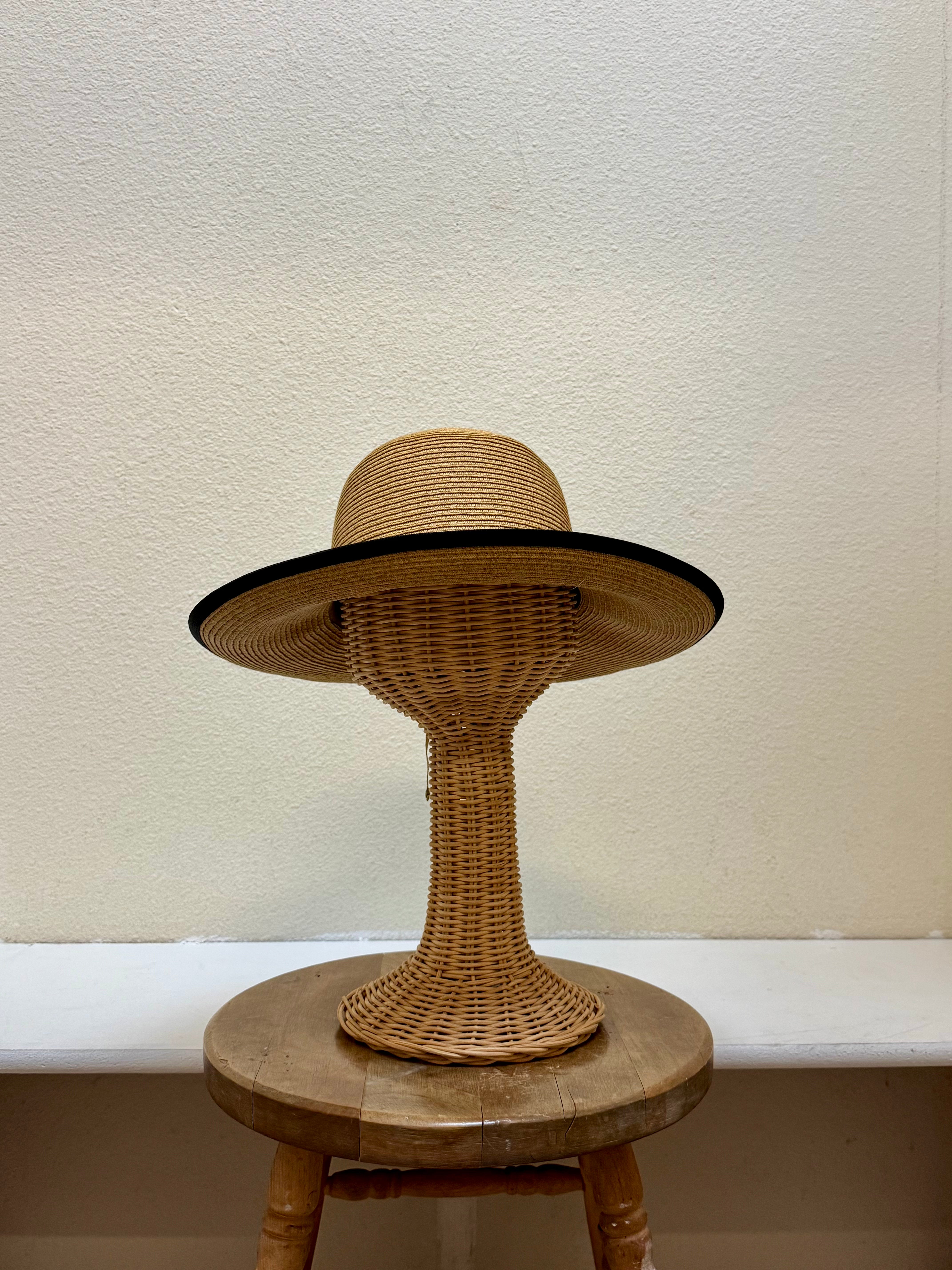 Paper Straw Sun Hat with Black Bow - 1707