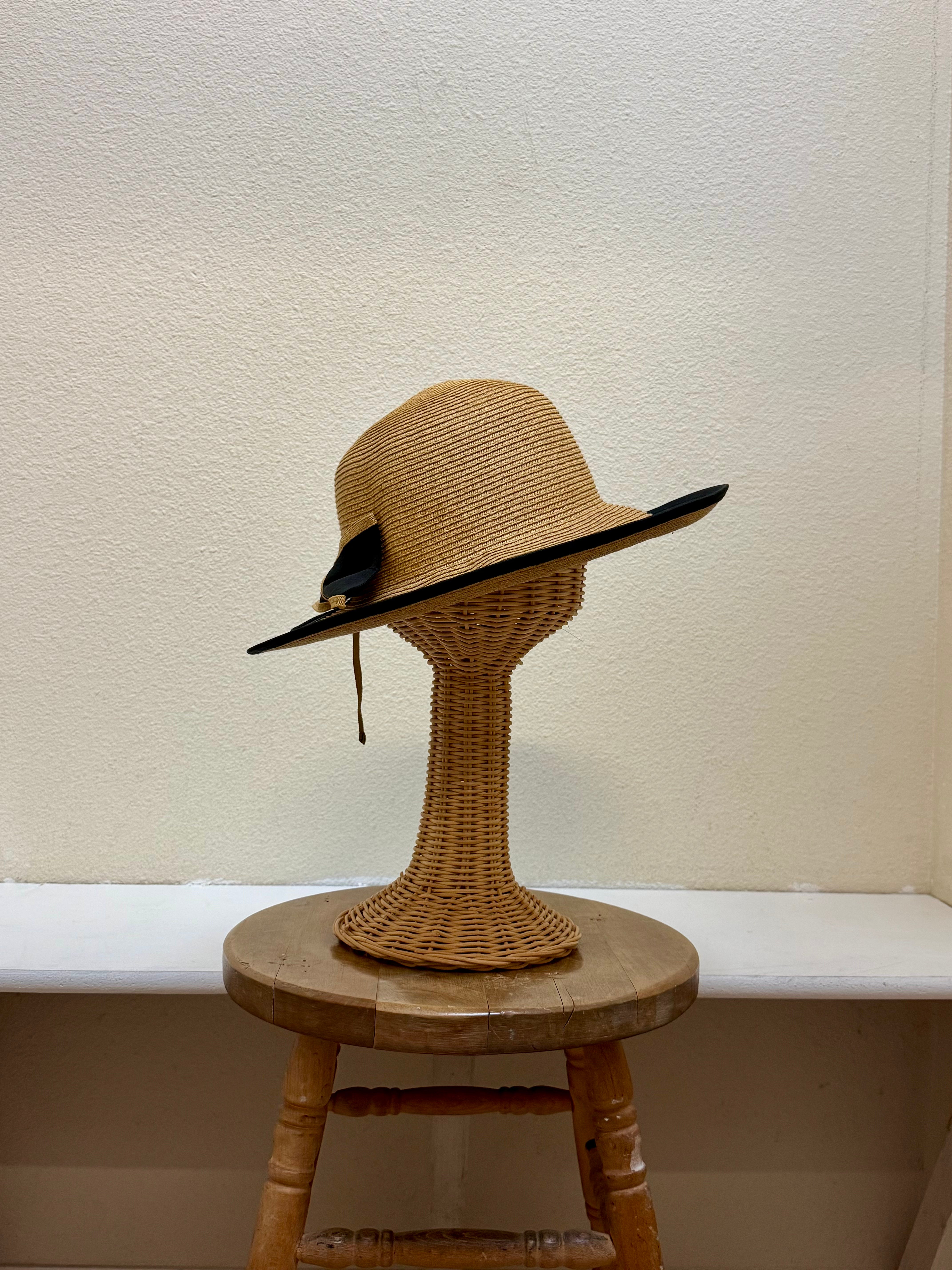 Paper Straw Sun Hat with Black Bow - 1707