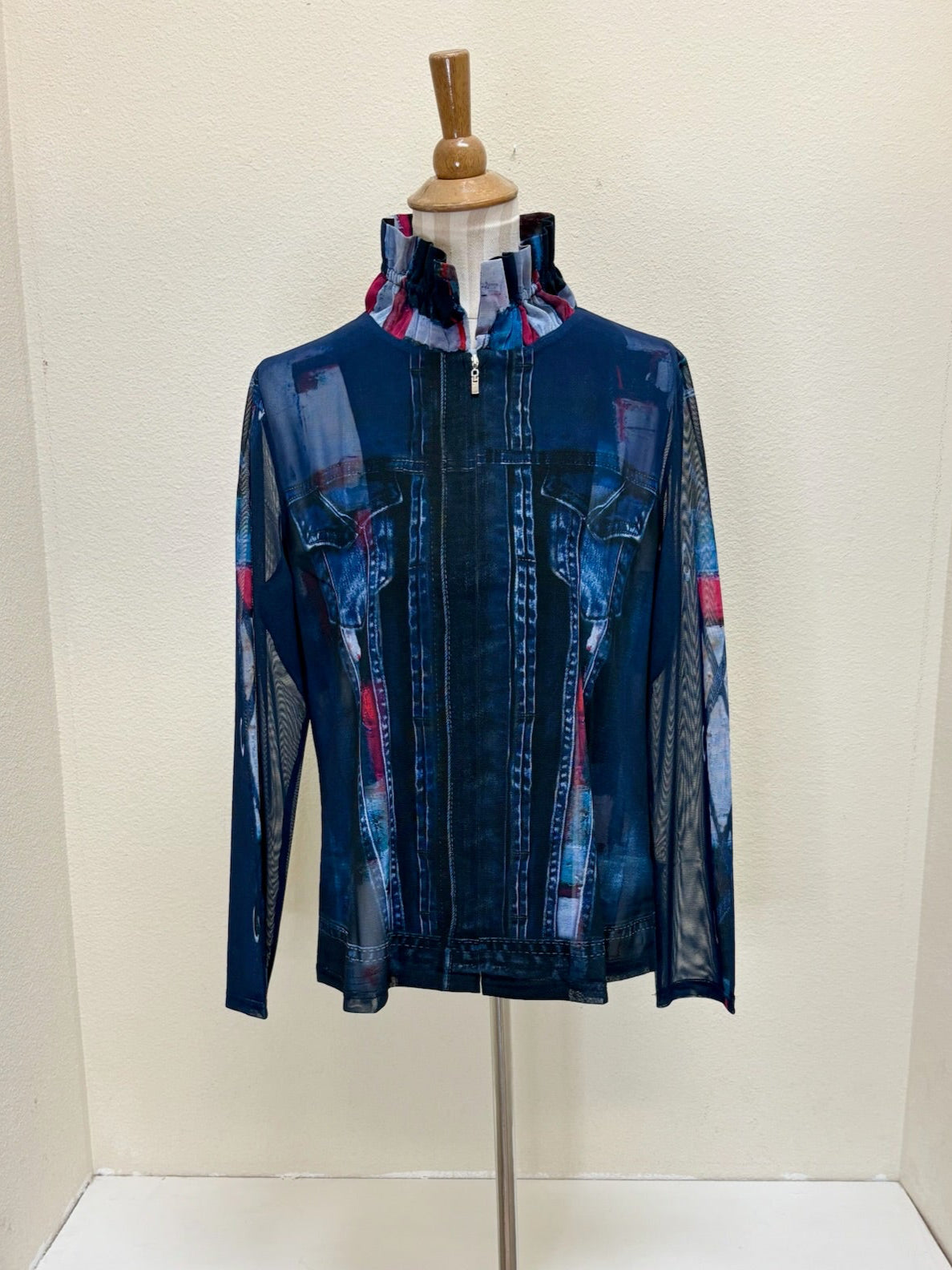 DAMEE ABSTRACT PRINT DENIM MESH TWIN SET - 31396-DNM - XL ONLY