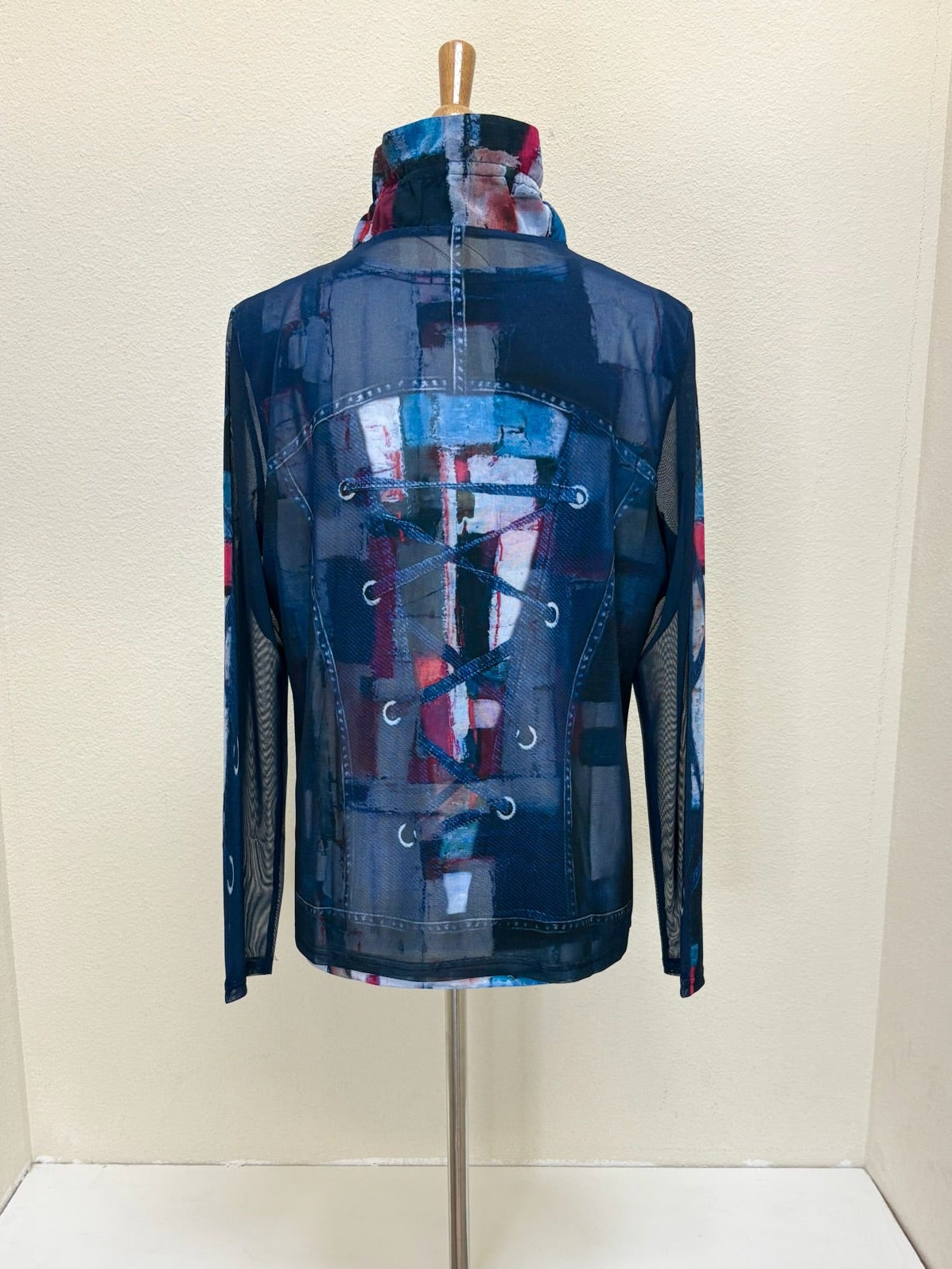 DAMEE ABSTRACT PRINT DENIM MESH TWIN SET - 31396-DNM - XL ONLY