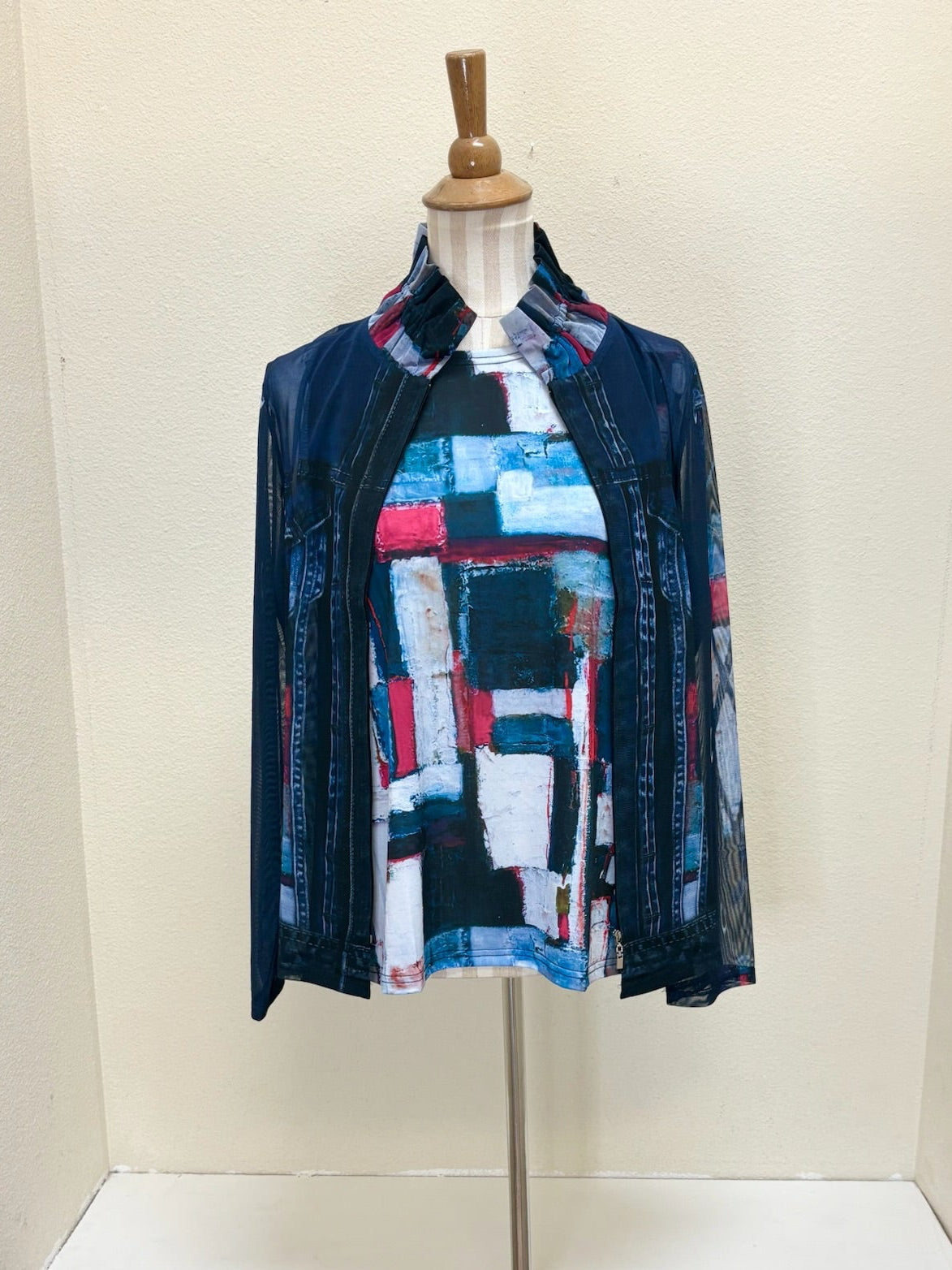 DAMEE ABSTRACT PRINT DENIM MESH TWIN SET - 31396-DNM - XL ONLY