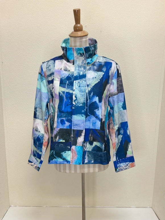 DAMEE ABSTRACT PAINTING BIKER JKT - 4954 - BLU