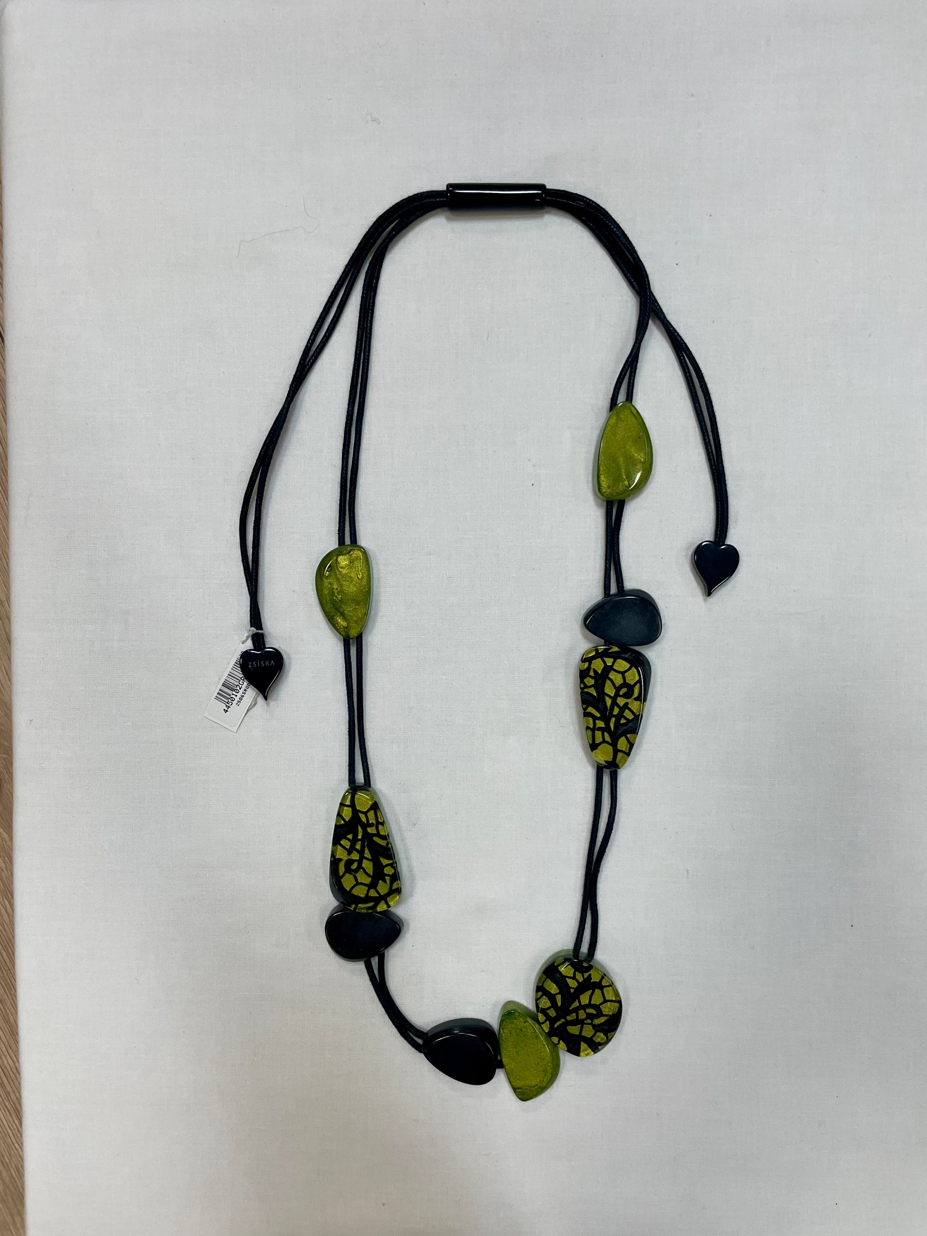 Zsiska Green and Black Abstract Necklace