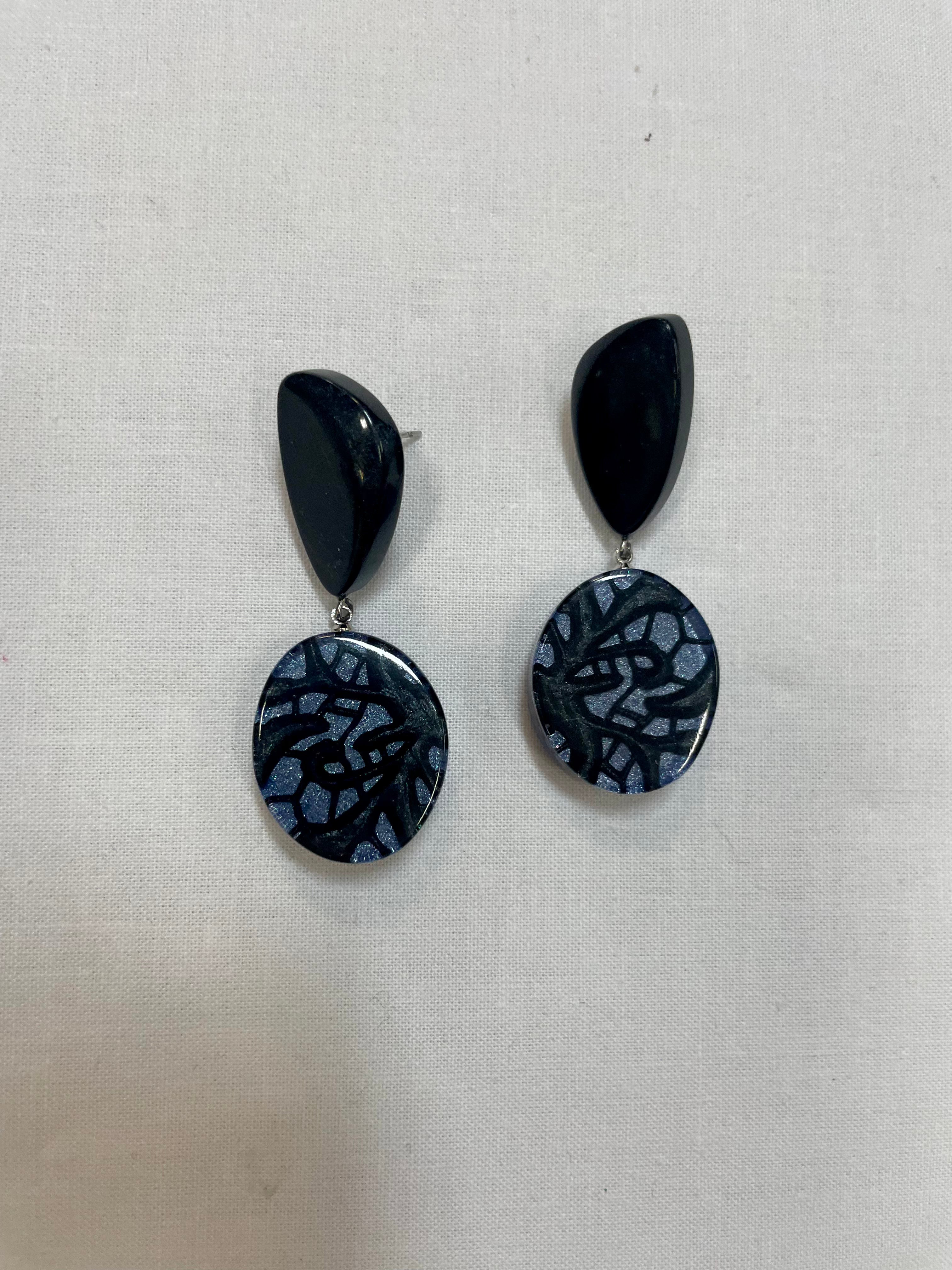 Zsiska Blue and Black Abstract Earrings