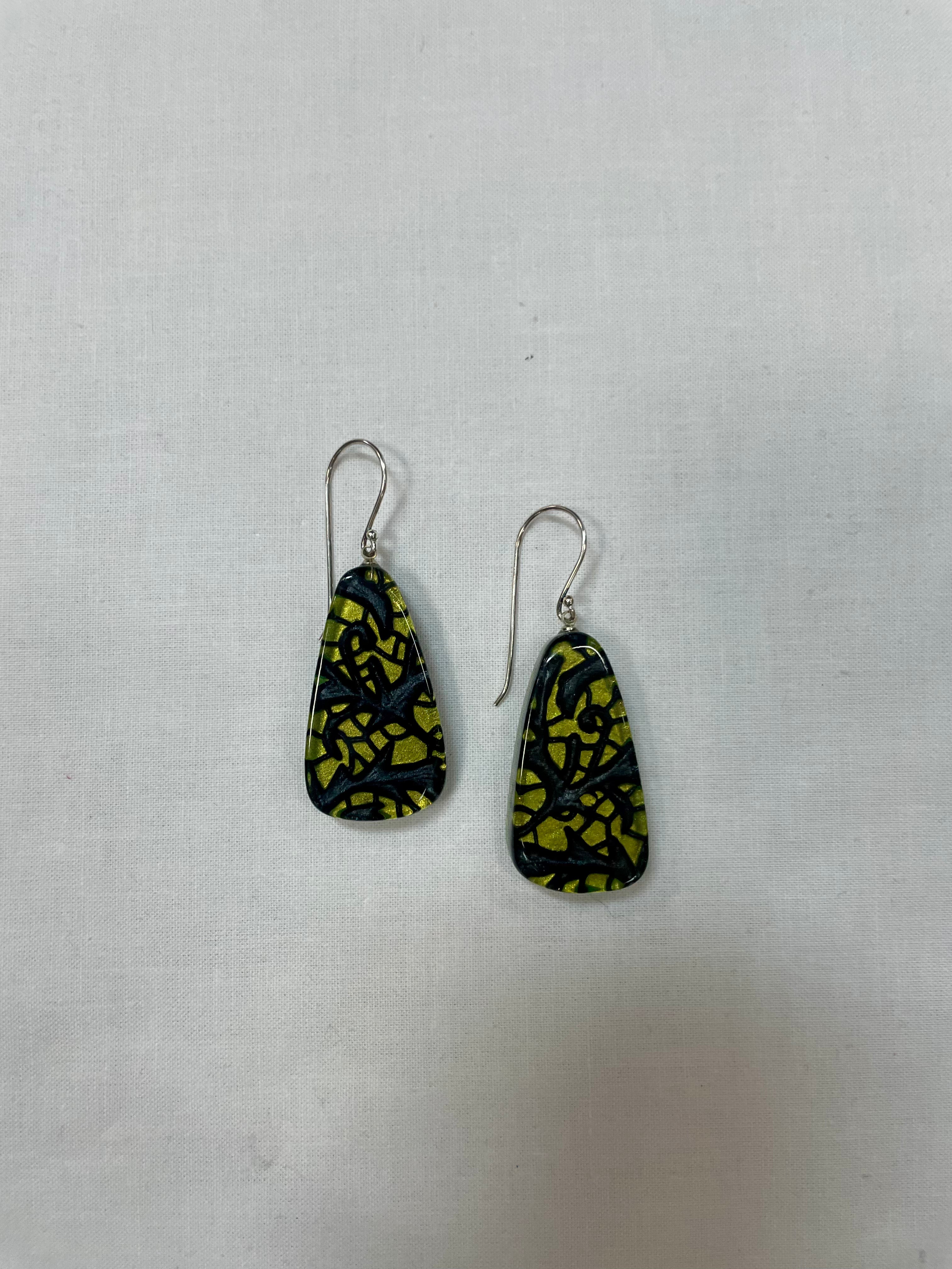 Zsiska Green and Black Abstract Earrings