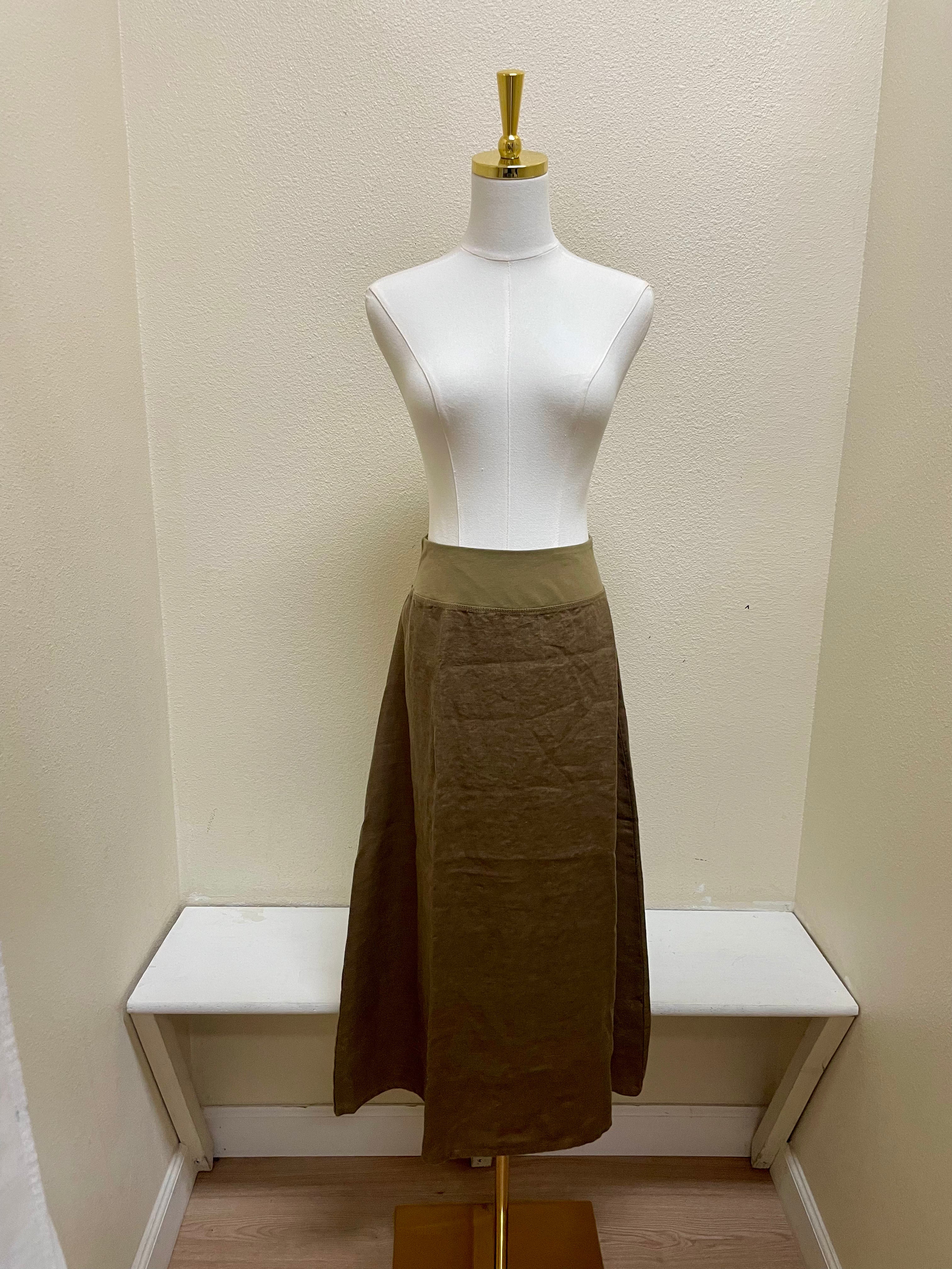 CUT LOOSE Solid Linen Midi Aline Skirt - 4409431 - COCONUT