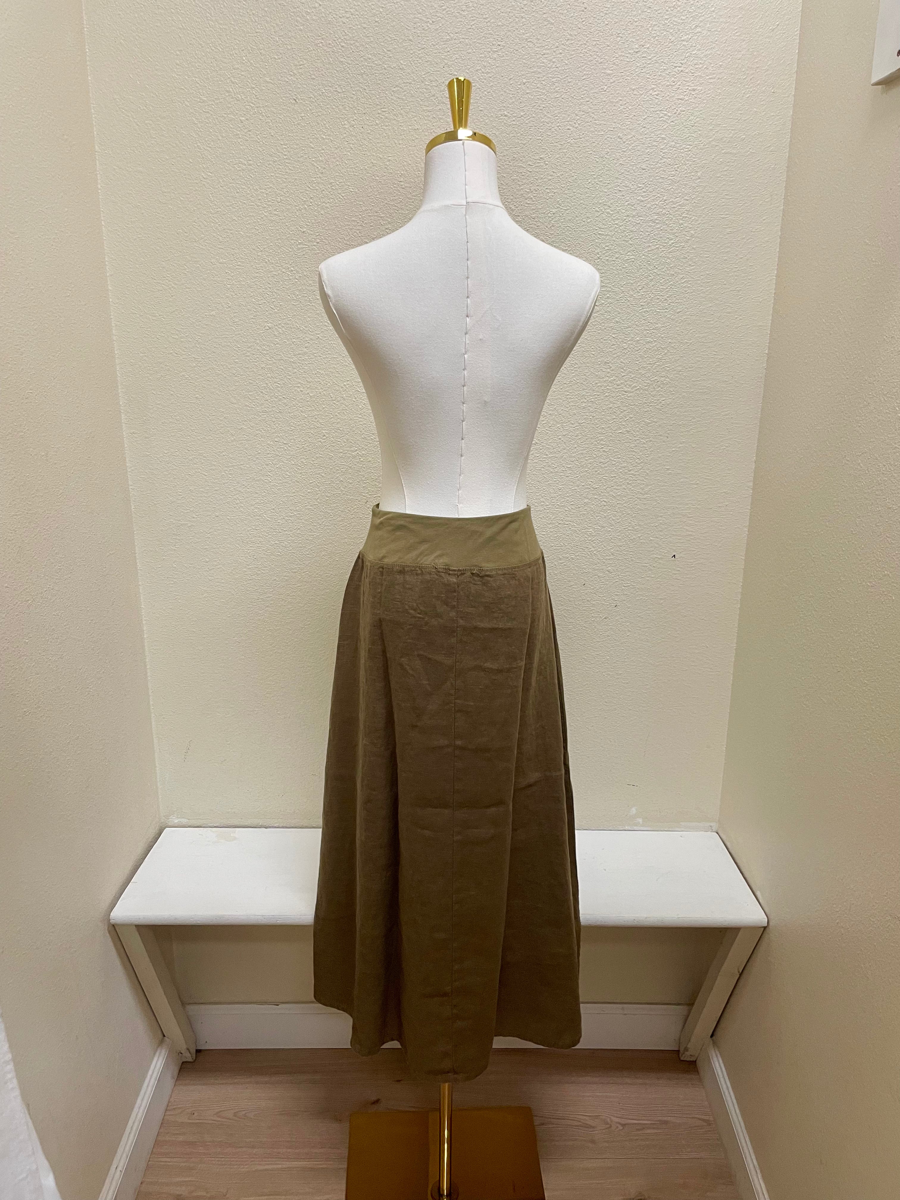 CUT LOOSE Solid Linen Midi Aline Skirt - 4409431 - COCONUT