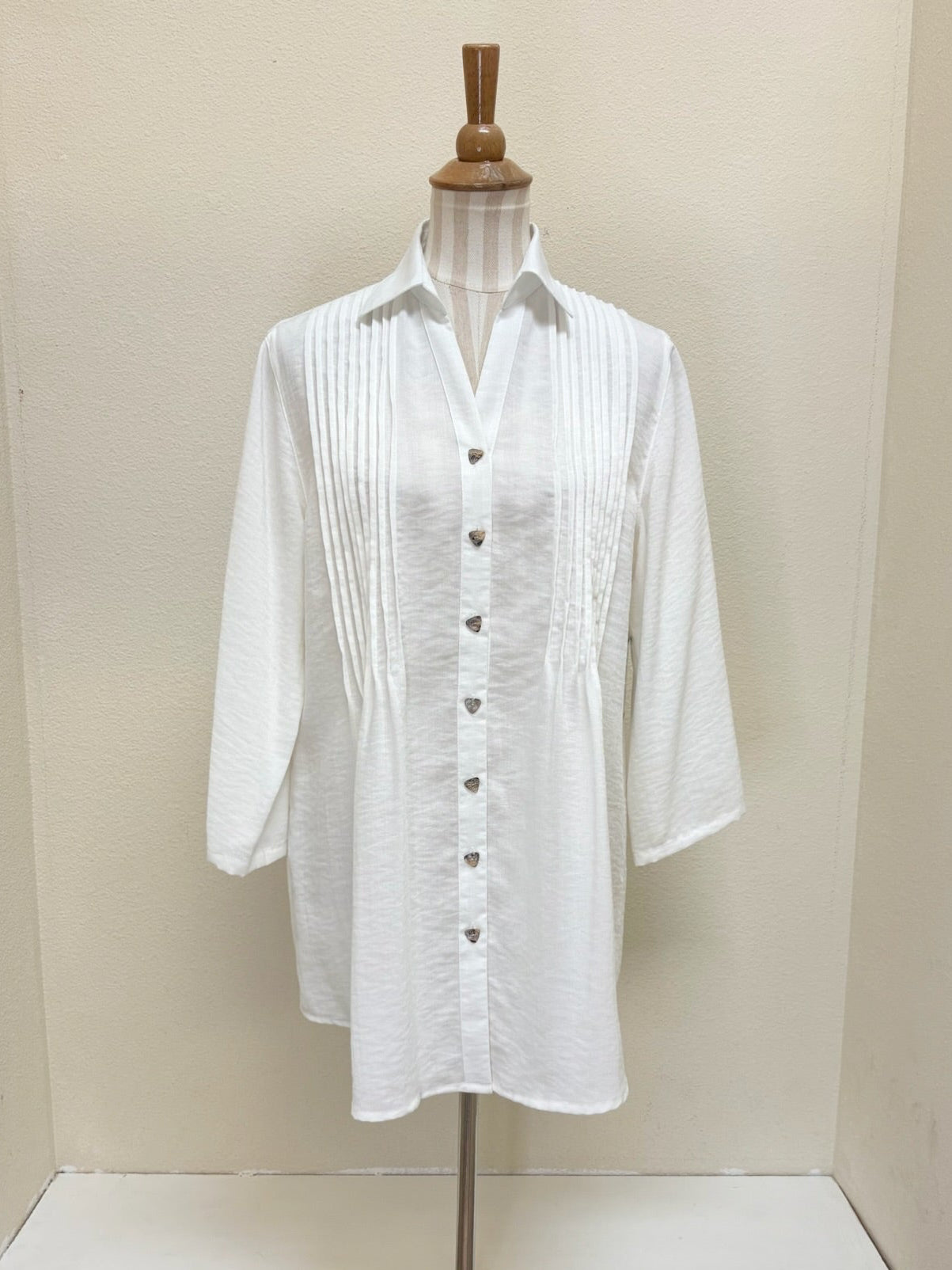 Fridaze AA68- Pleated Front Linen Tunic - WHITE