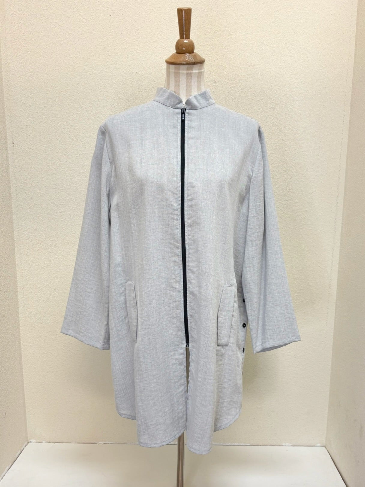 Fridaze AA218- Side Button Zippered Linen Tunic - PEBBLE