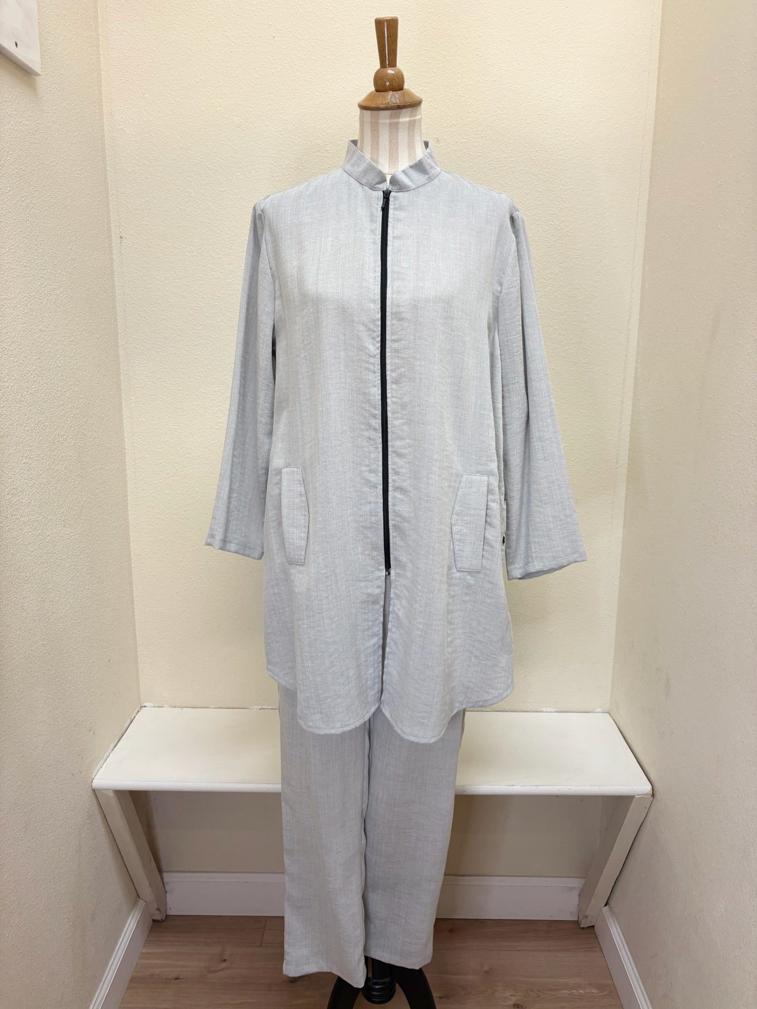 Fridaze AA218- Side Button Zippered Linen Tunic - PEBBLE