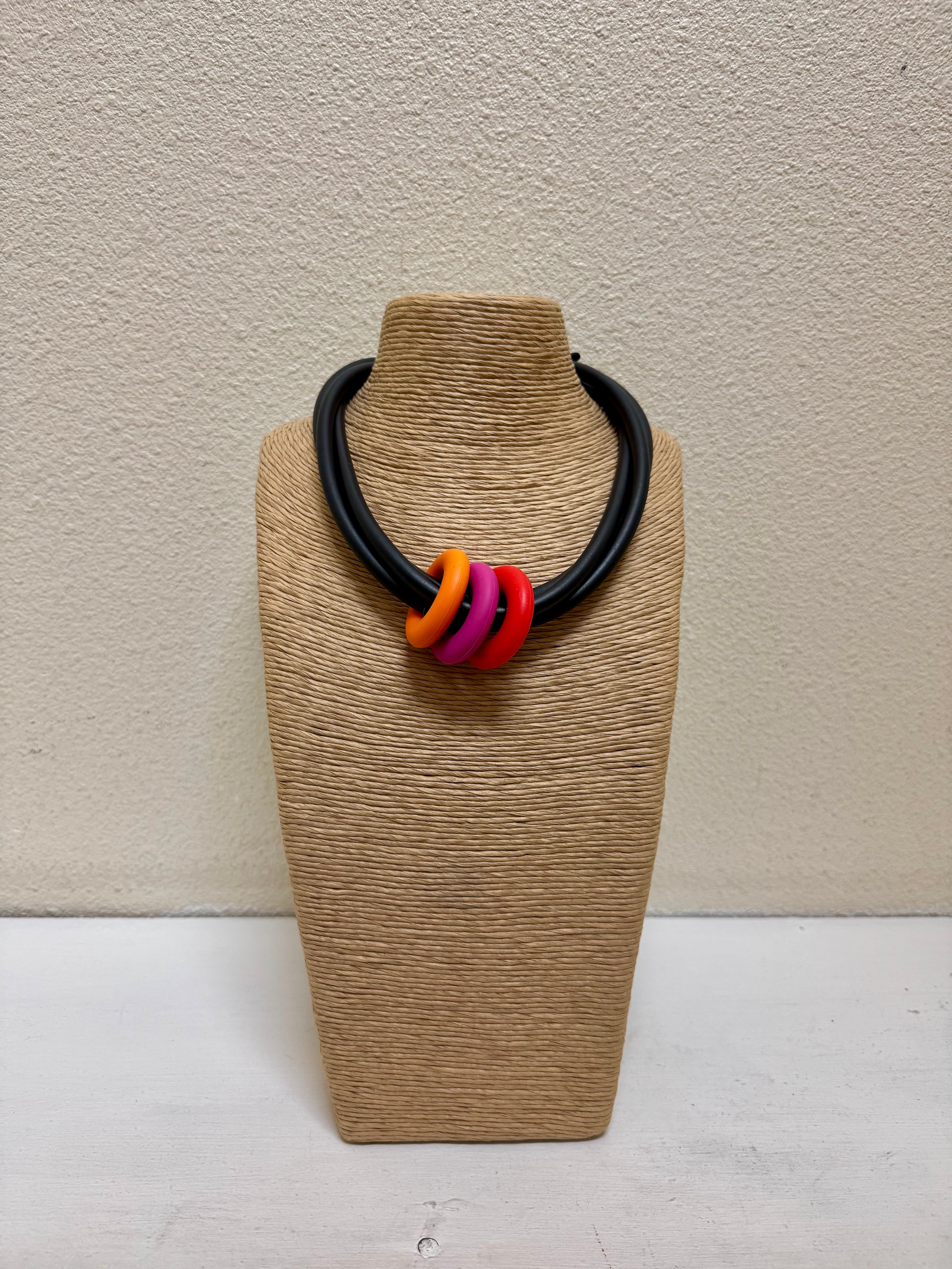 Frank Ideas Rubber Necklace in Orange, Pink and Red