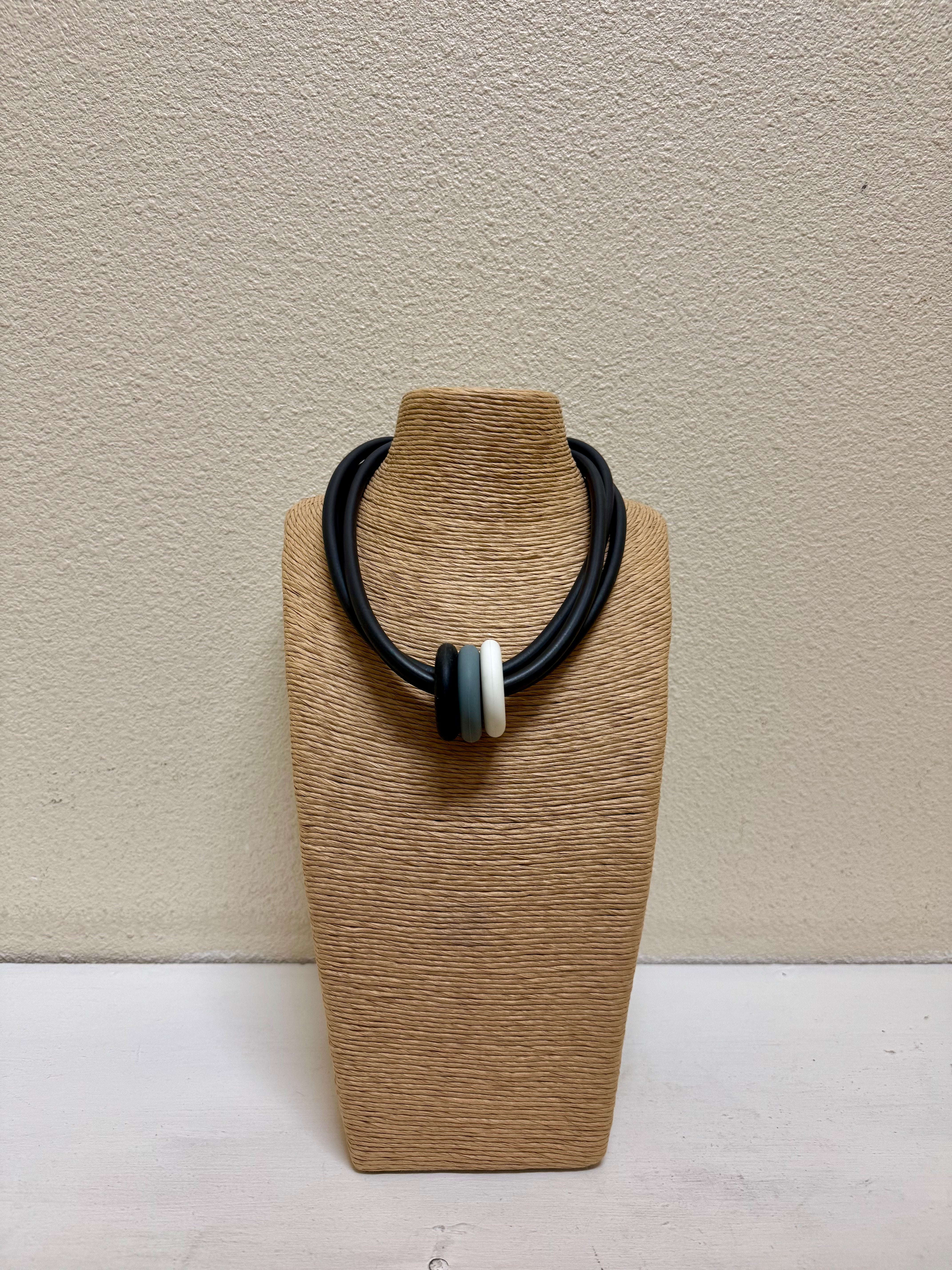 Frank Ideas Rubber Necklace in Black, Grey and White