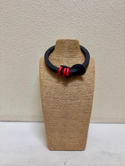 Frank Ideas Geometric Rubber Necklace in Black and Red