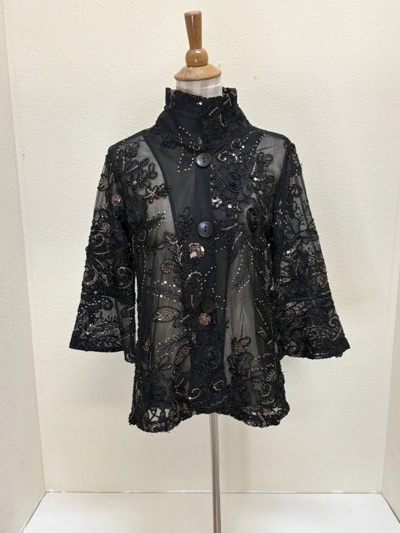 DAMEE SEQUINED FLOWER MESH JKT - 2421 - BLK