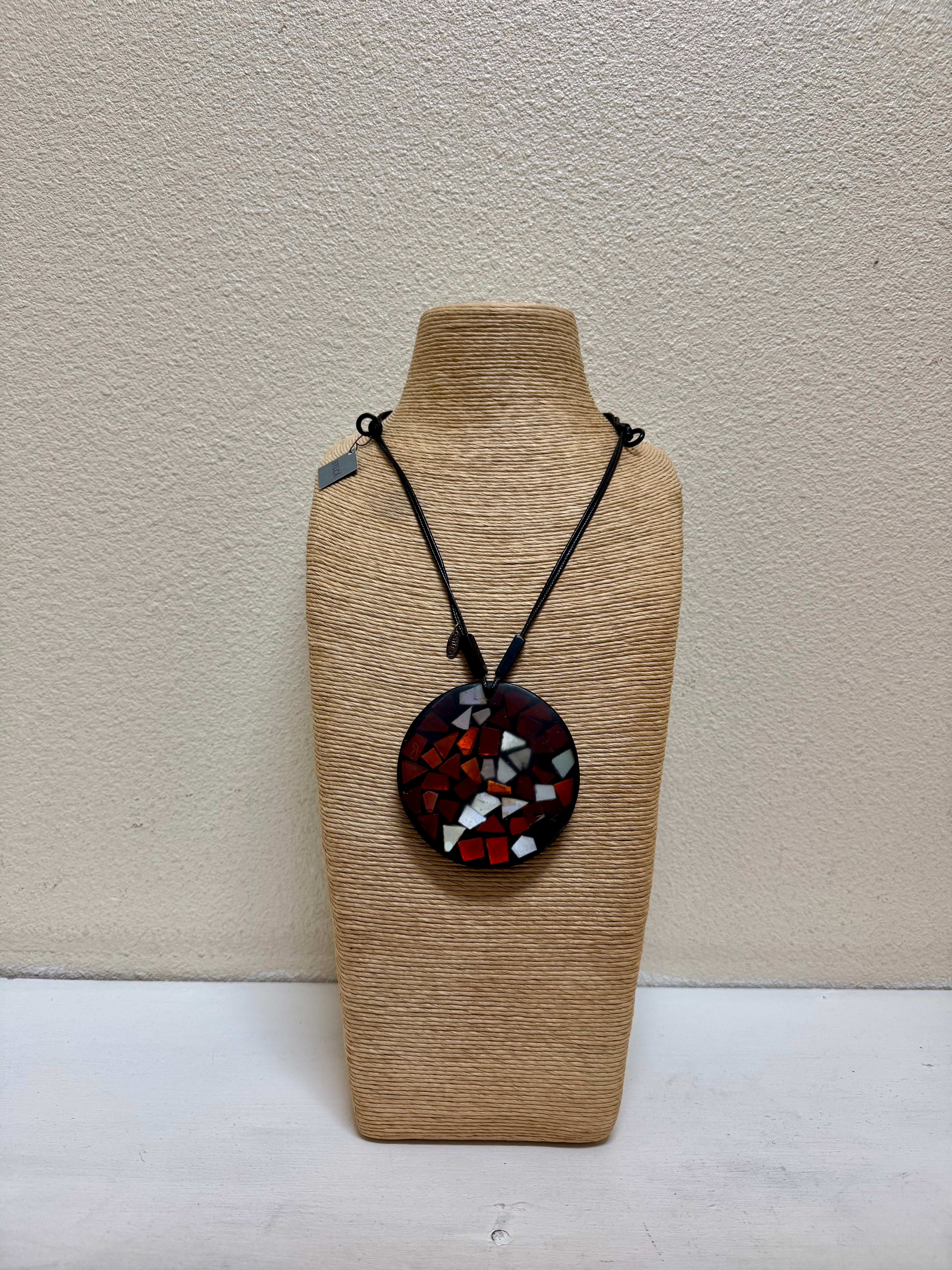 SYLCA Black and Silver Mosaic Pendant Necklace