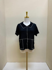 Fenini Contrast Stitch Top - C46972 - BLACK
