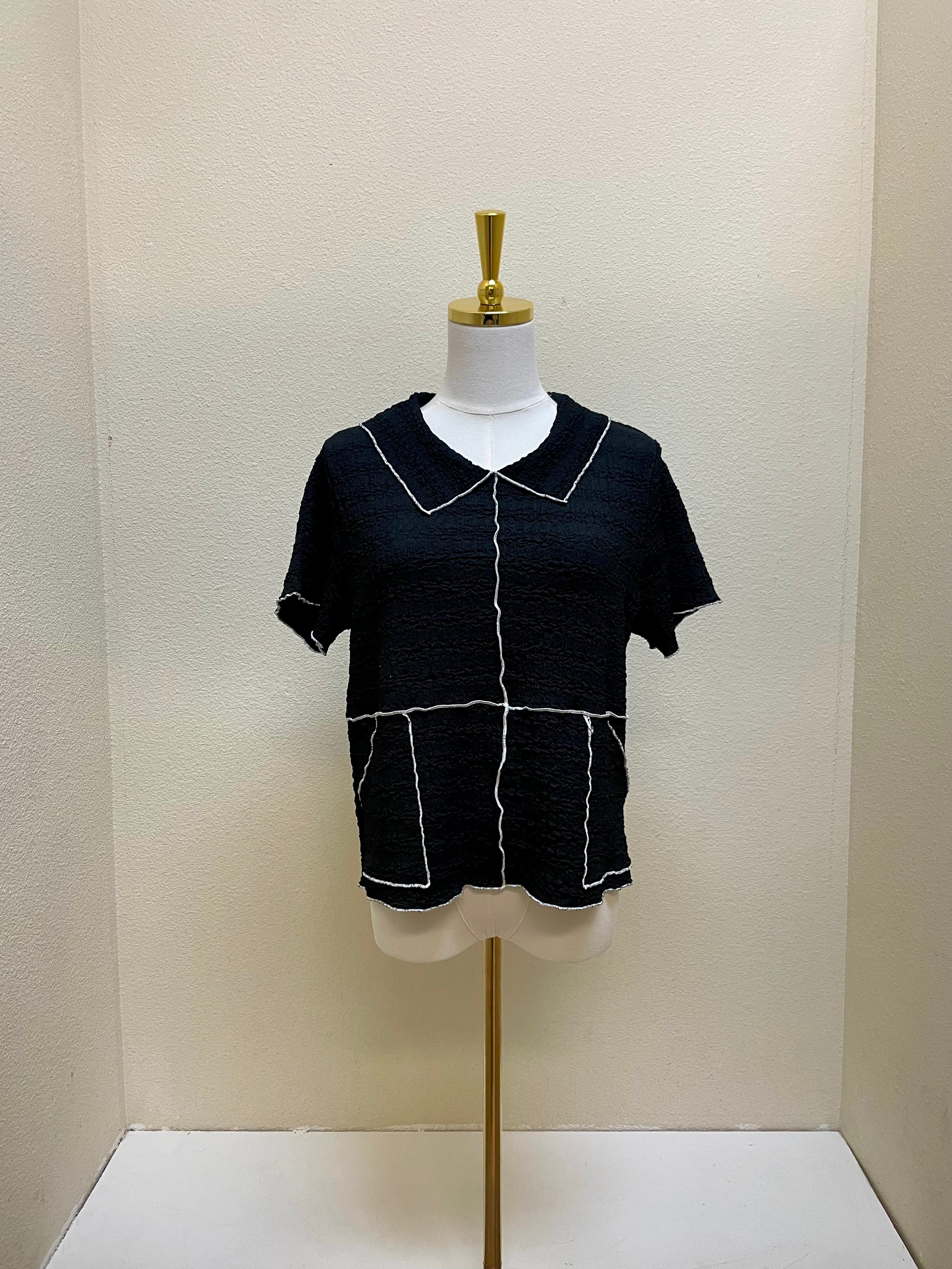 Fenini Contrast Stitch Top - C46972 - BLACK