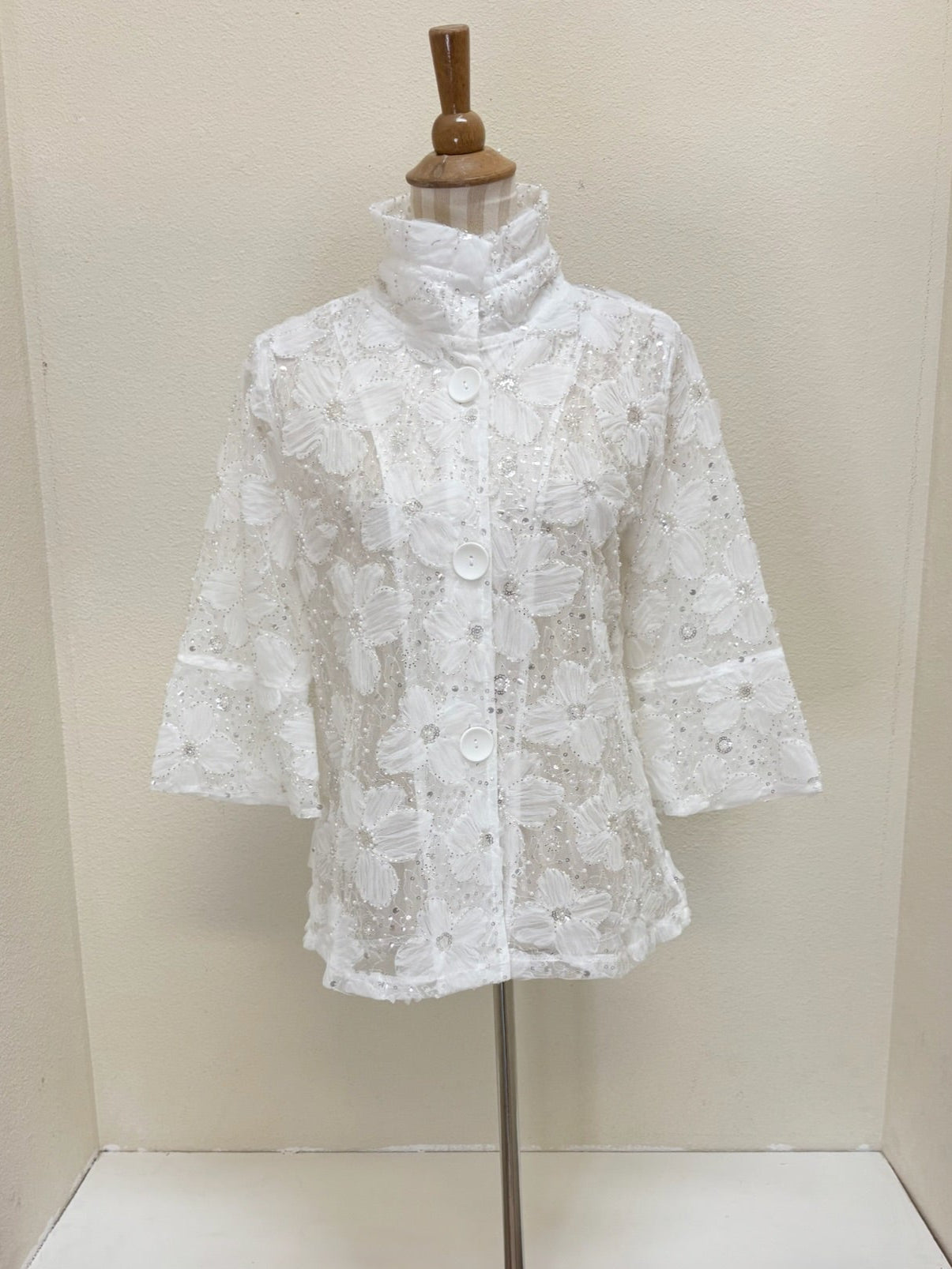 DAMEE BEADED FLOWER MESH JKT - 2420 - WHT
