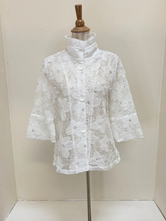 DAMEE BEADED FLOWER MESH JKT - 2420 - WHT
