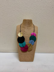 Pattern Gems Long Multicolor Disc Necklace