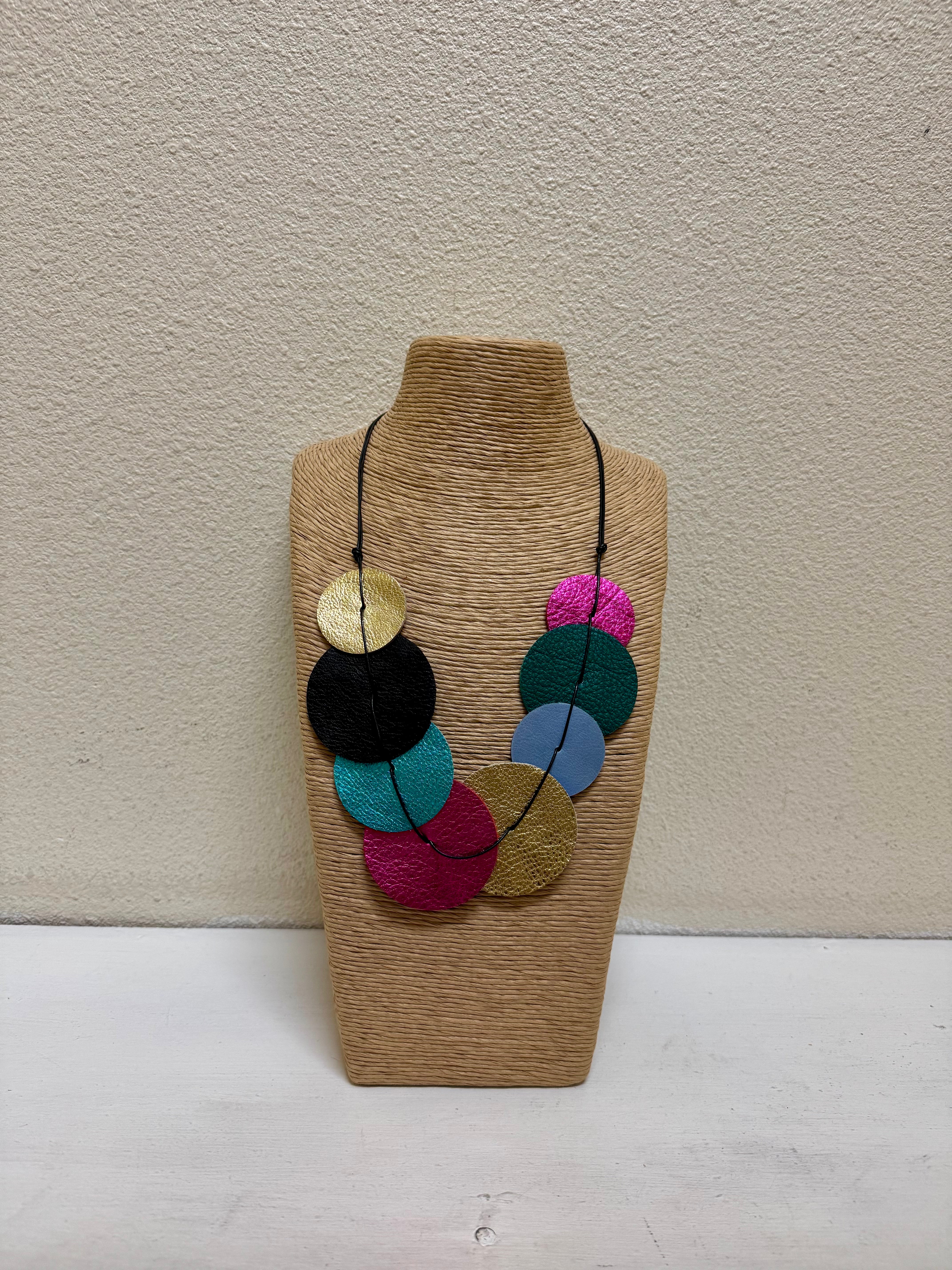 Pattern Gems Long Multicolor Disc Necklace