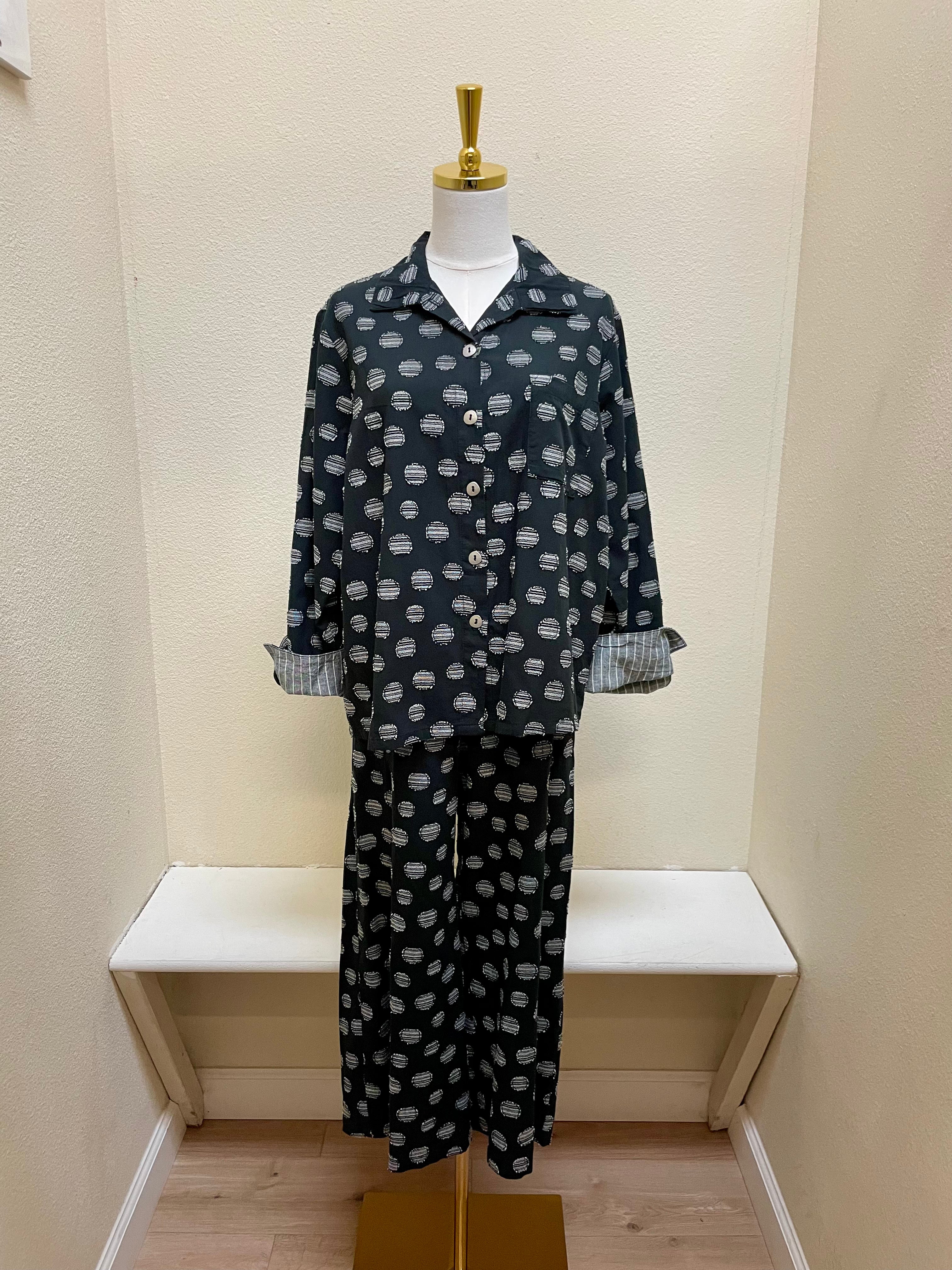 Fenini Jacquard Dot Pants - C46933 - BLACK
