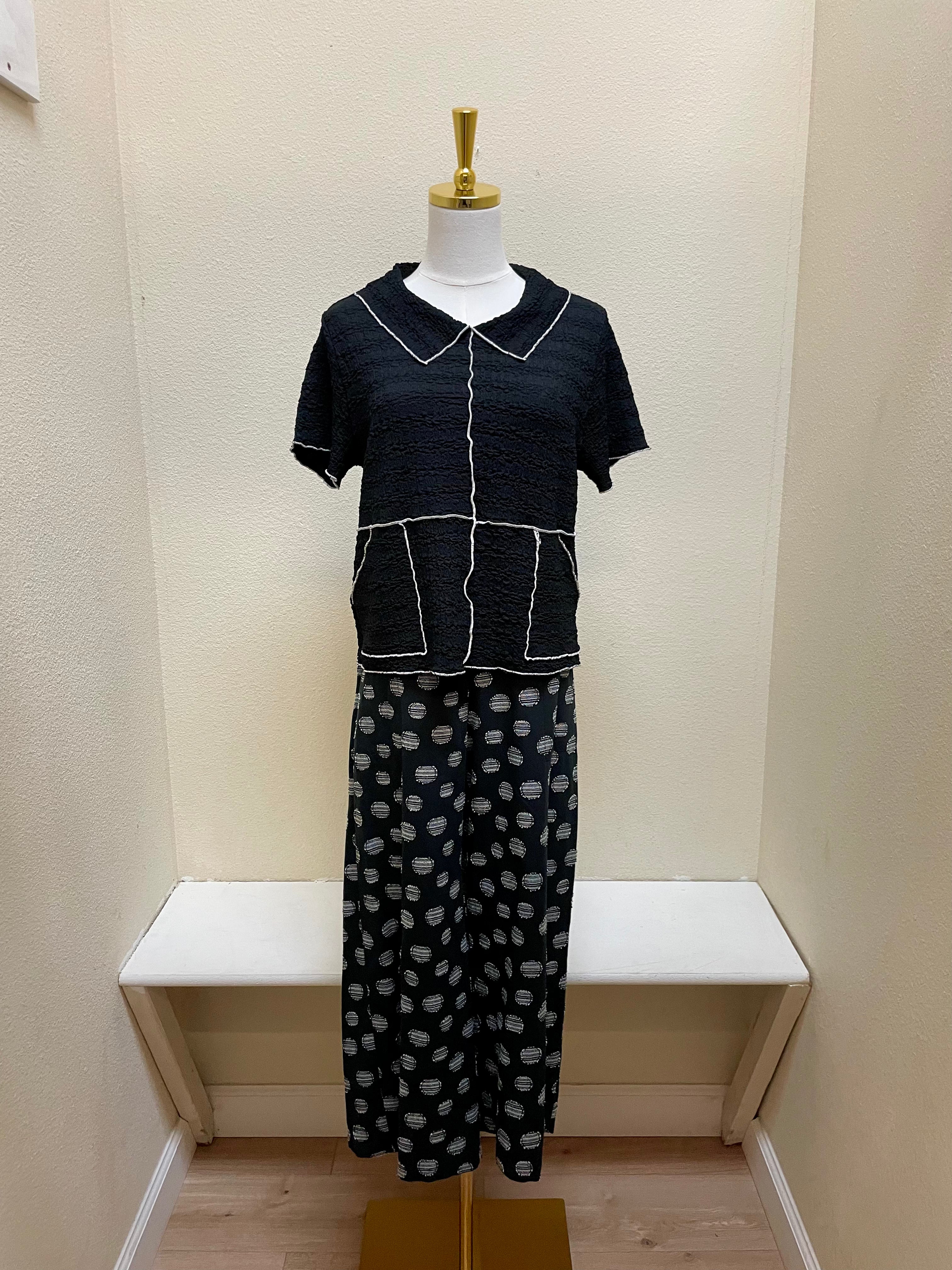 Fenini Jacquard Dot Pants - C46933 - BLACK