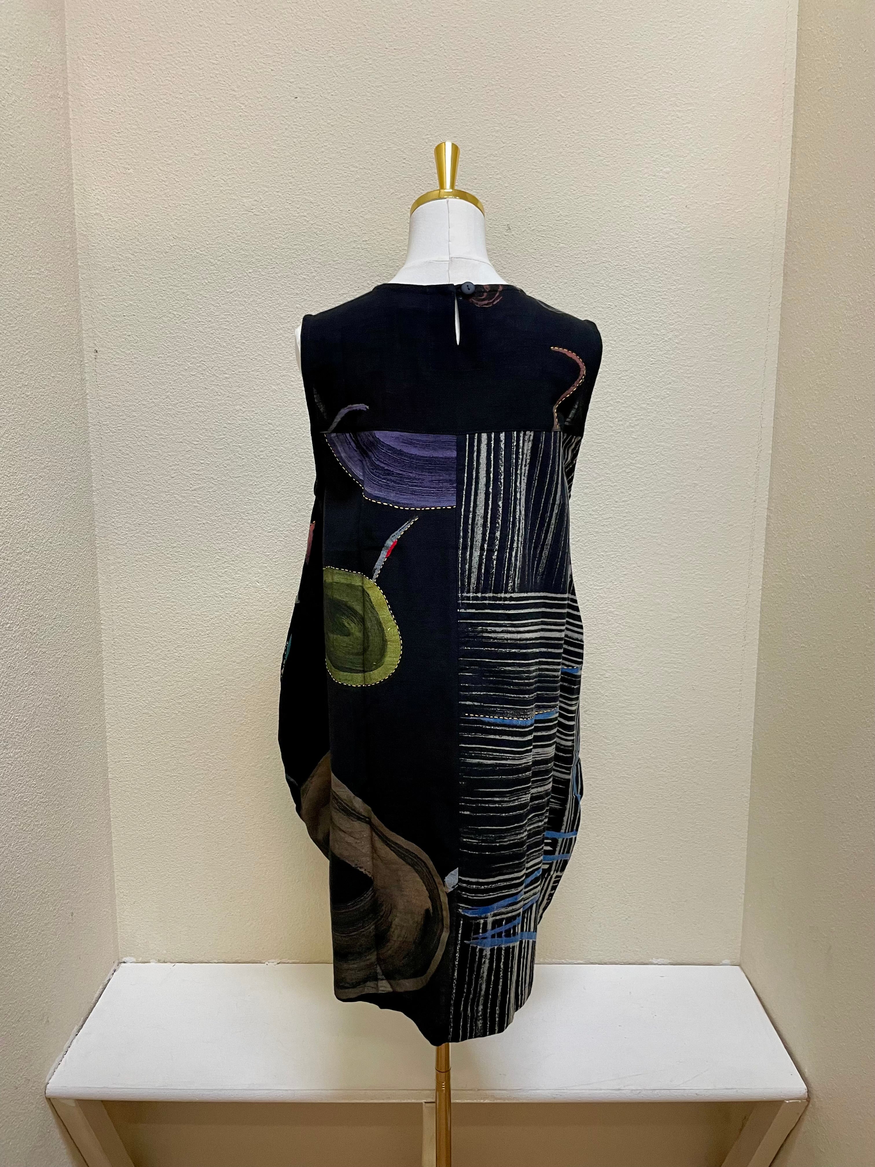 Yaza Short Kasur Patchwork Dress - BLACK - DJ-17274