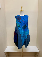 Yaza Short Kasur Patchwork Dress - BLUE - DJ-17274