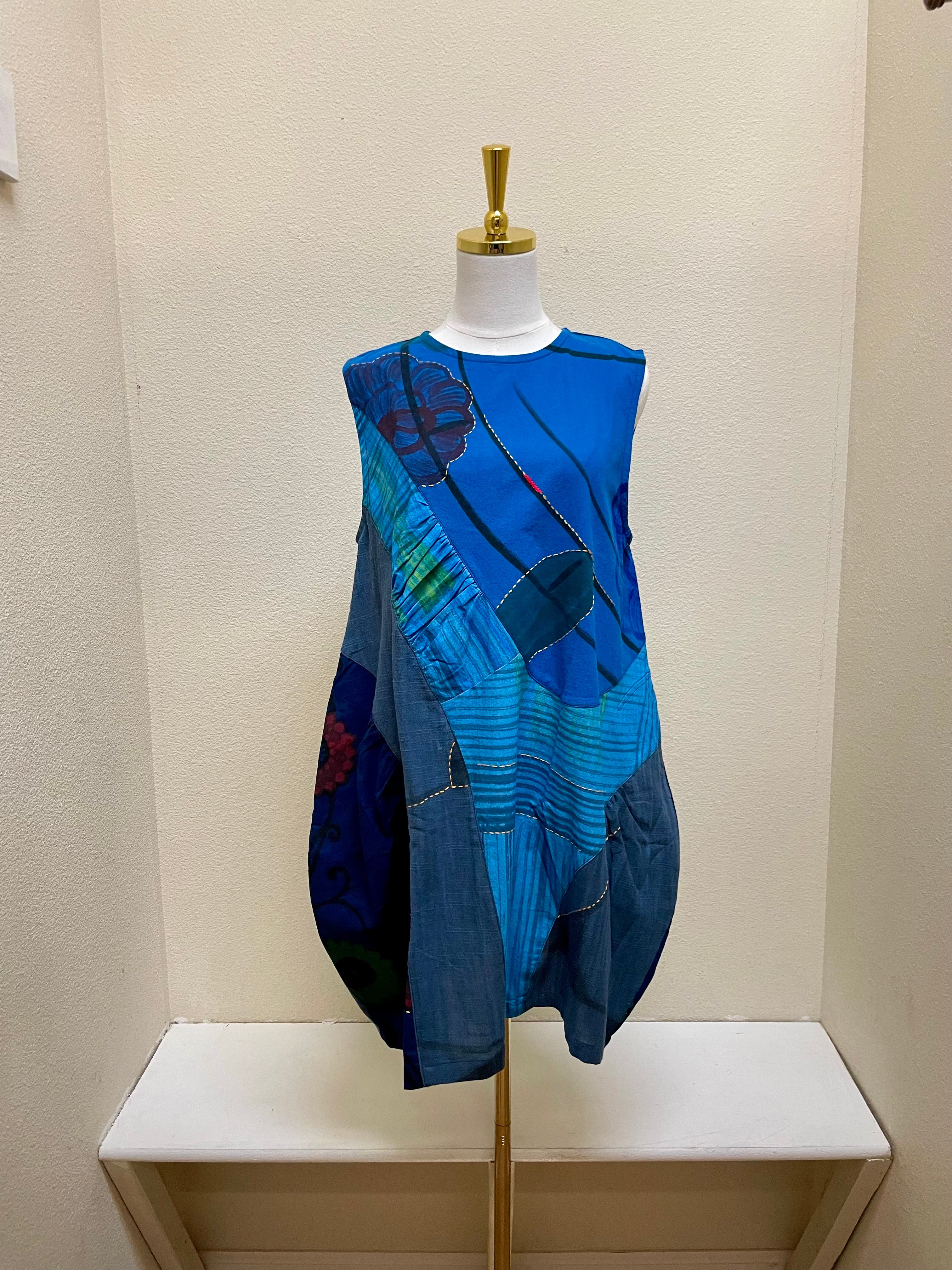 Yaza Short Kasur Patchwork Dress - BLUE - DJ-17274