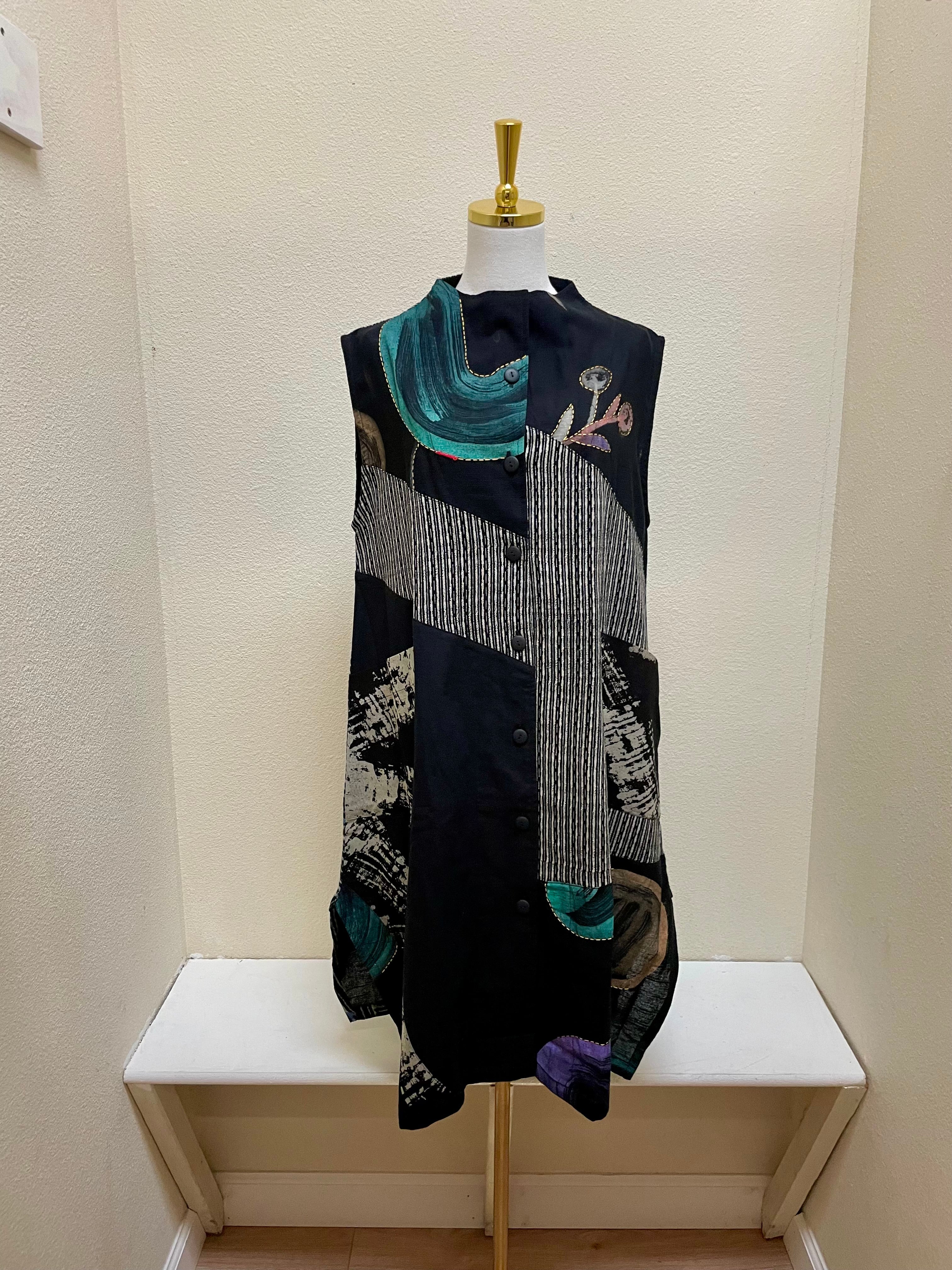 Yaza Patchwork Vest - BLACK - DJ-17197/3