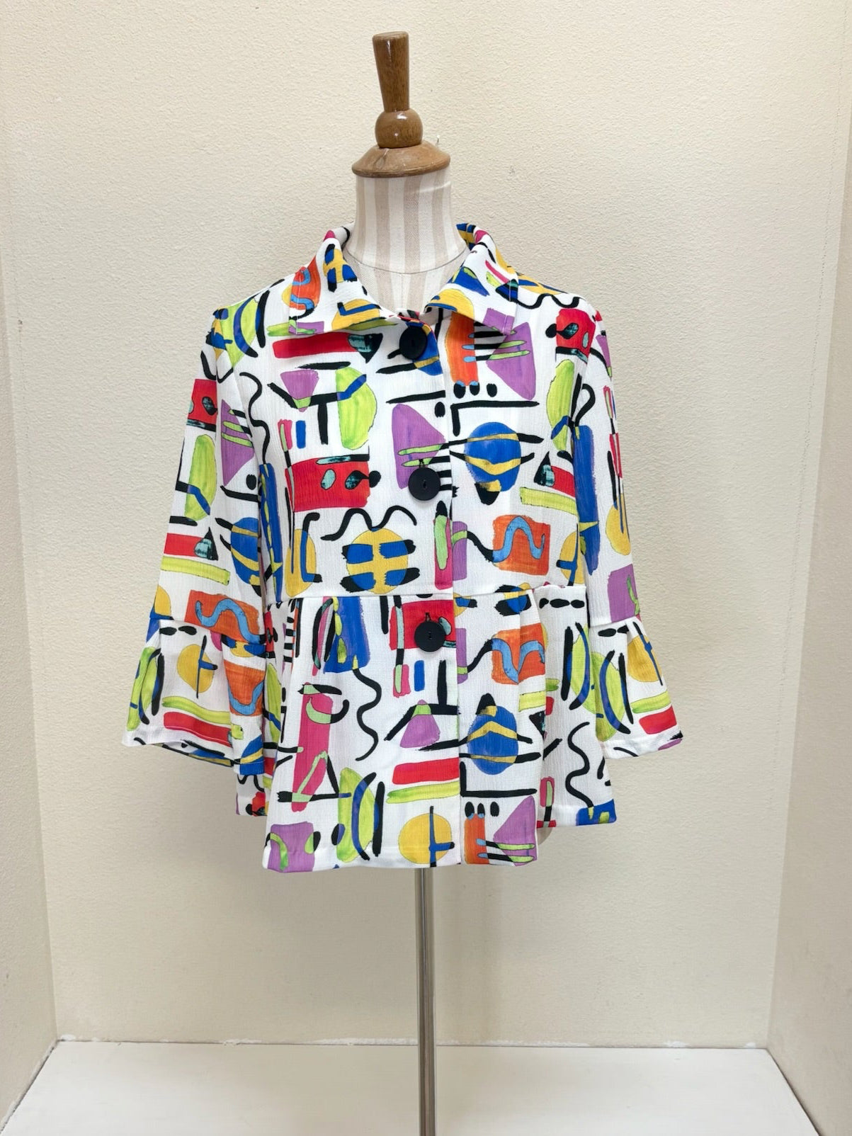 DAMEE ABSTRACT ART CRINKLED PEPLUM JKT - 4964 - MLT